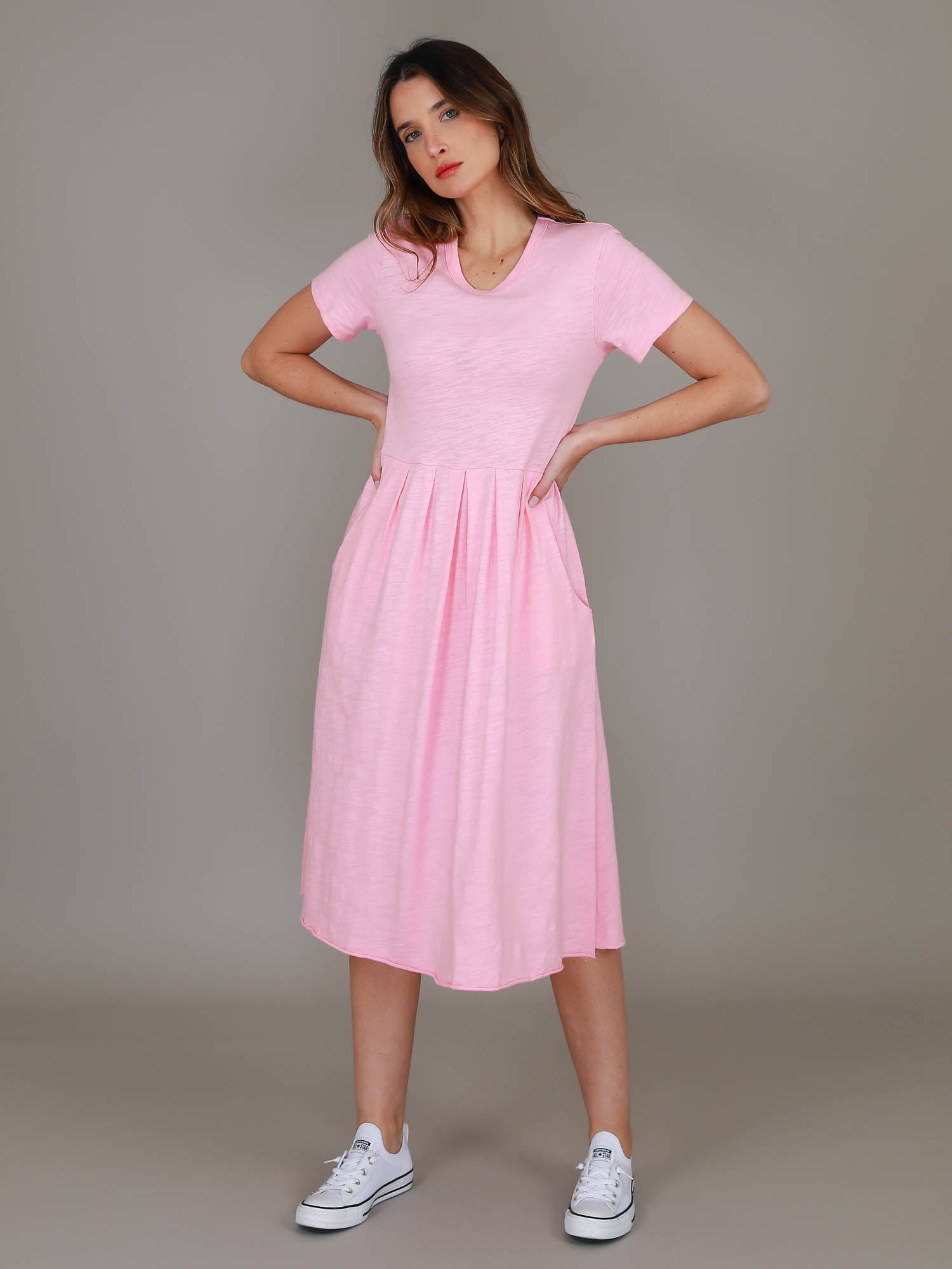 pink midi dress #color_powder pink