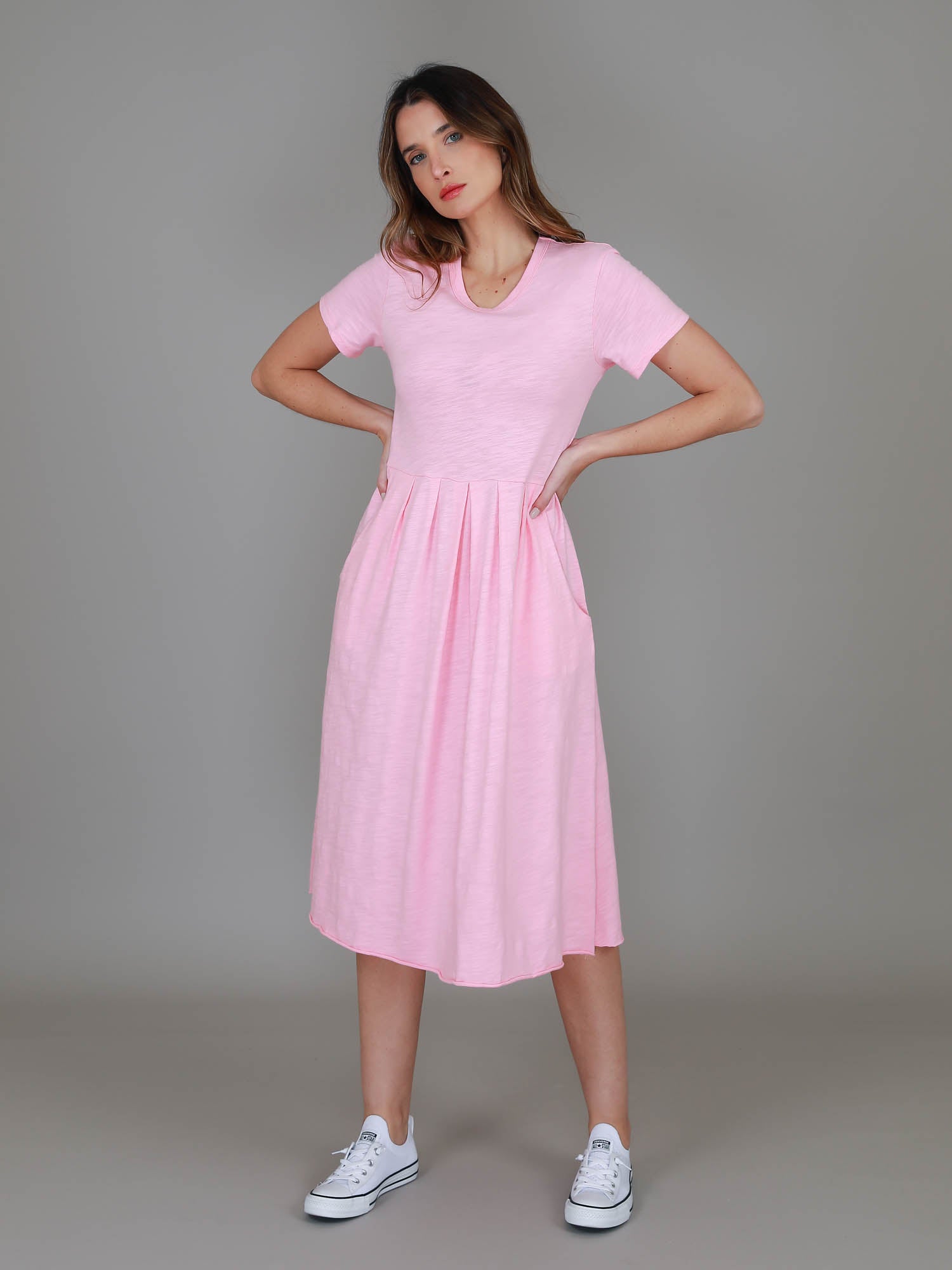 pink midi dress #color_powder pink