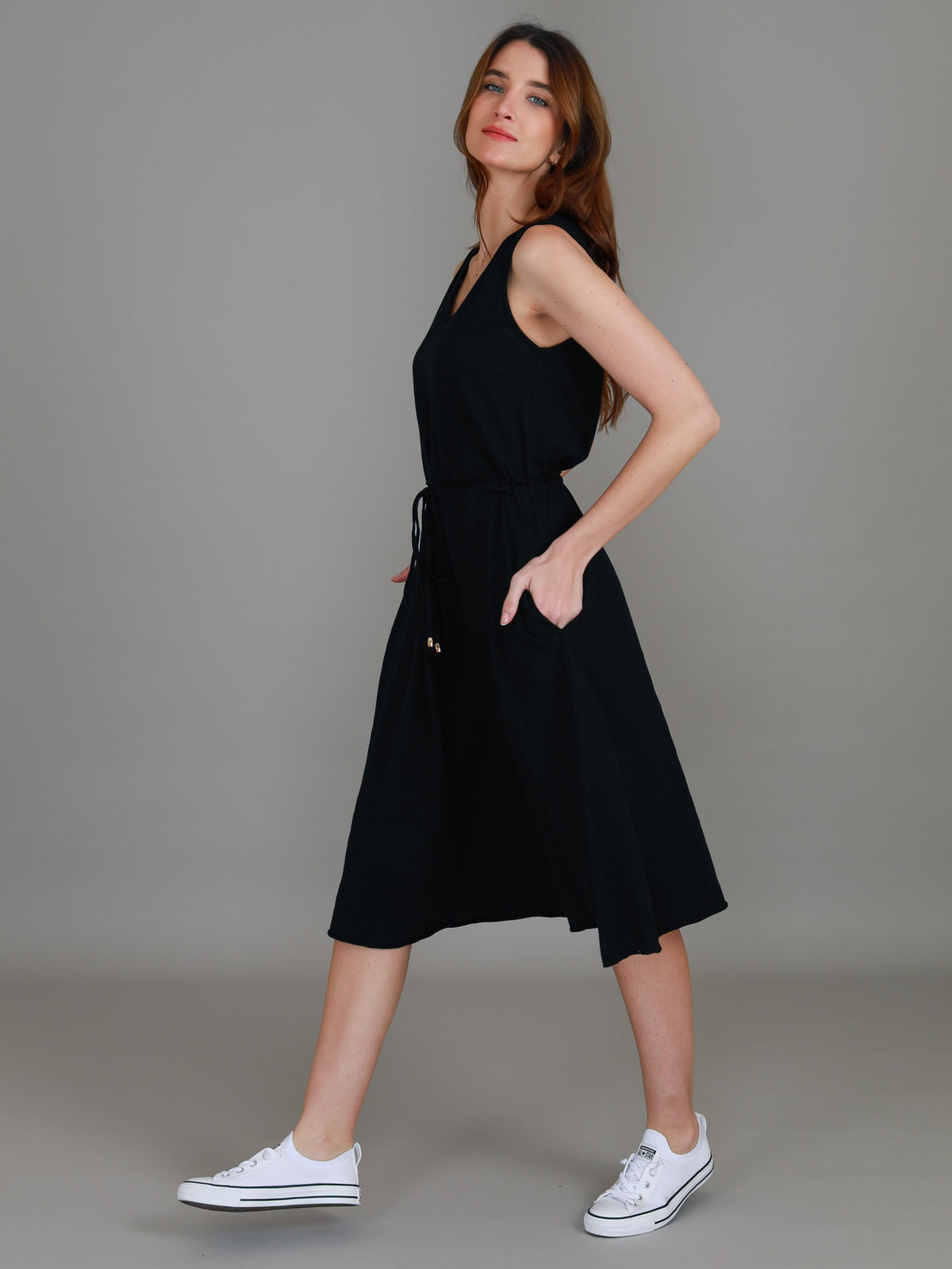 black cotton midi dress