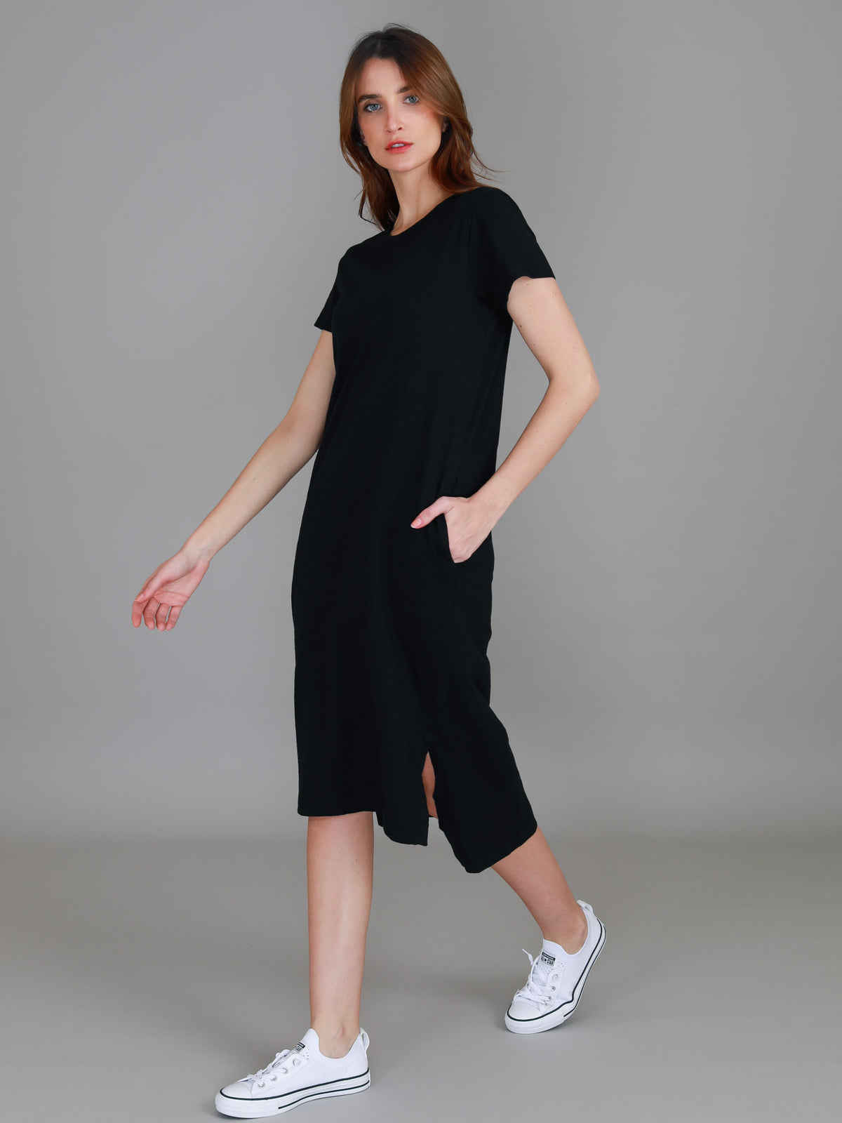 black midi shift dress