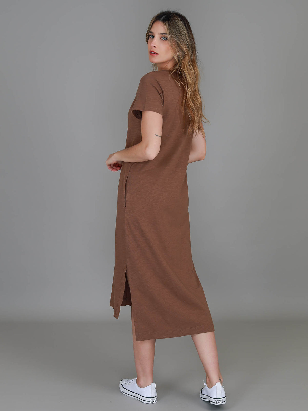 caramel midi dress