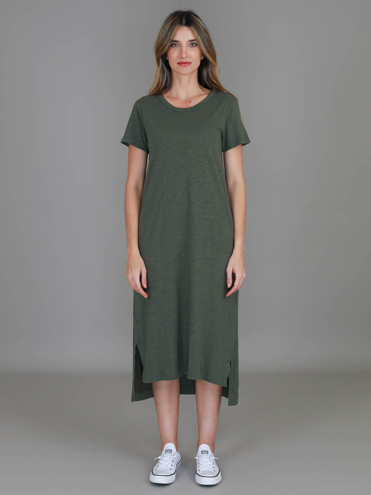 khaki cotton midi dress