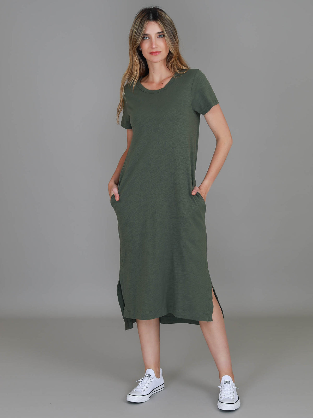 khaki dress side split