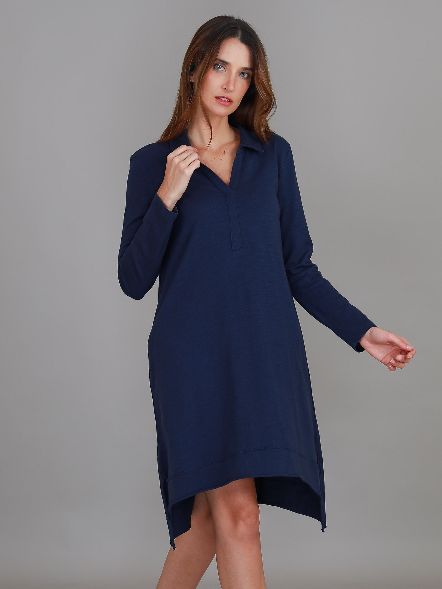 long sleeve polo dress #color_navy