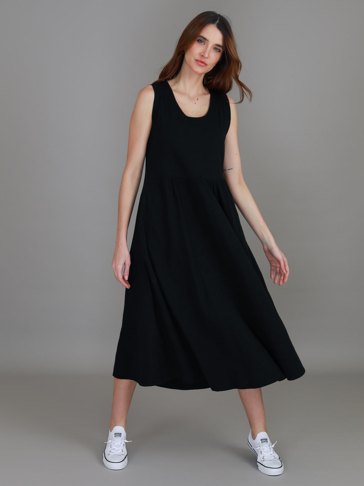 black midi dress with pockets