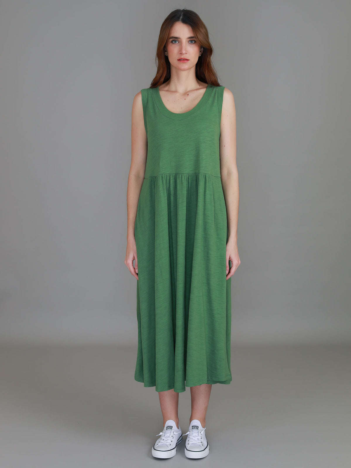 green scoop midi dress
