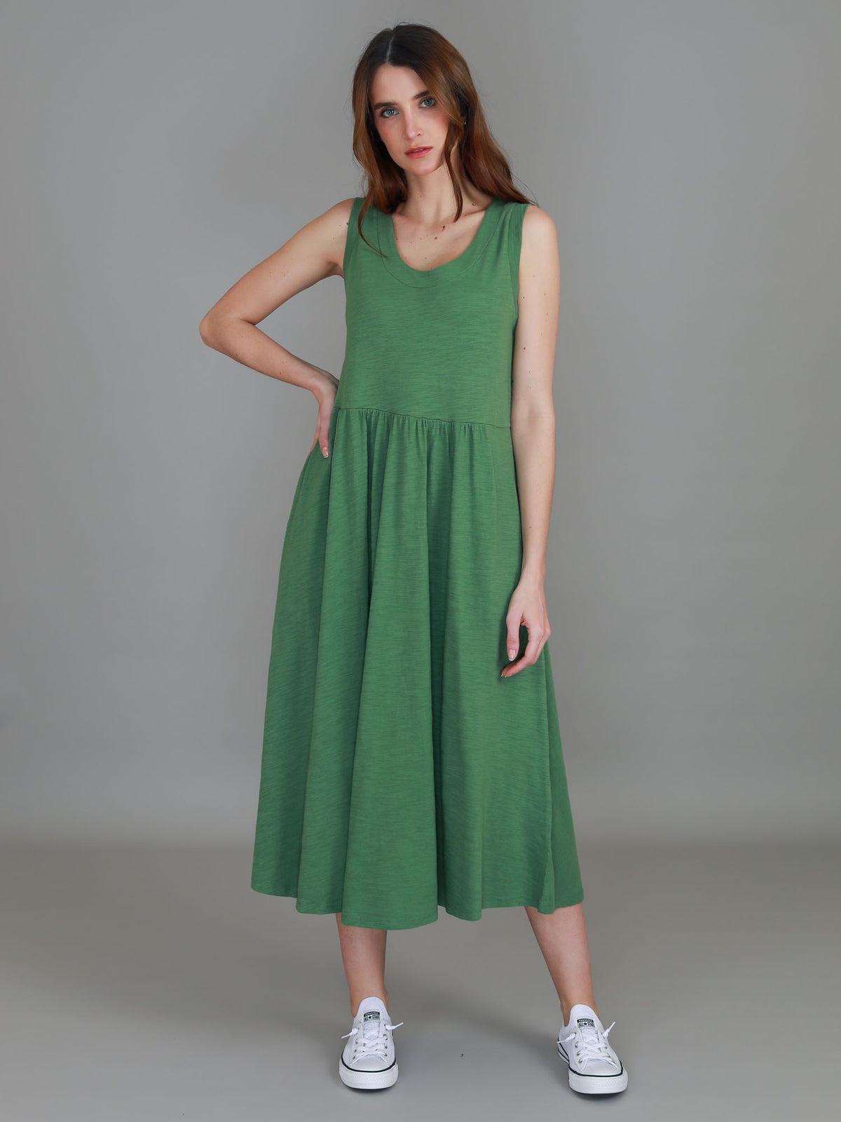 green midi dress pockets