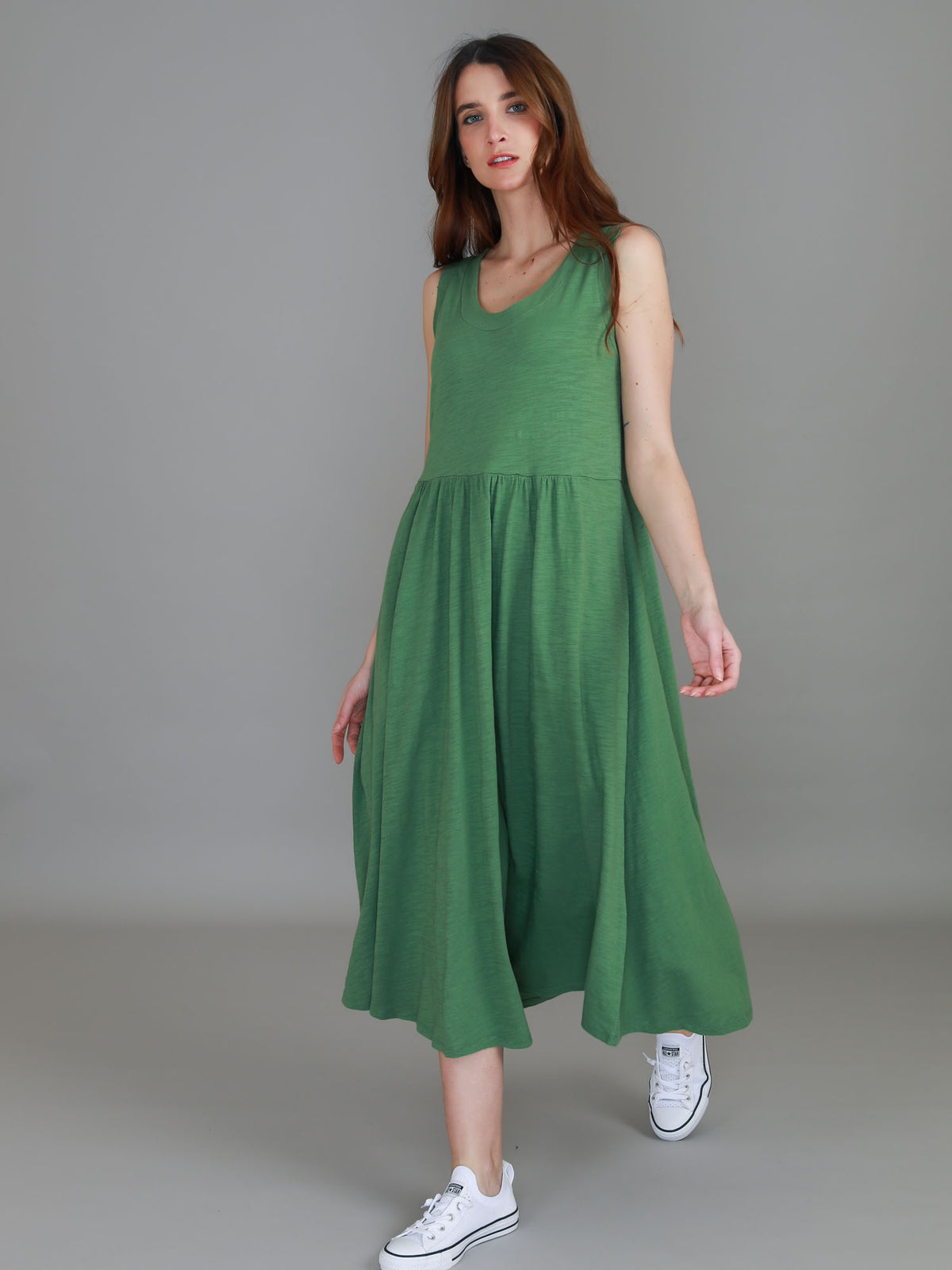 khaki green sleeveless dress