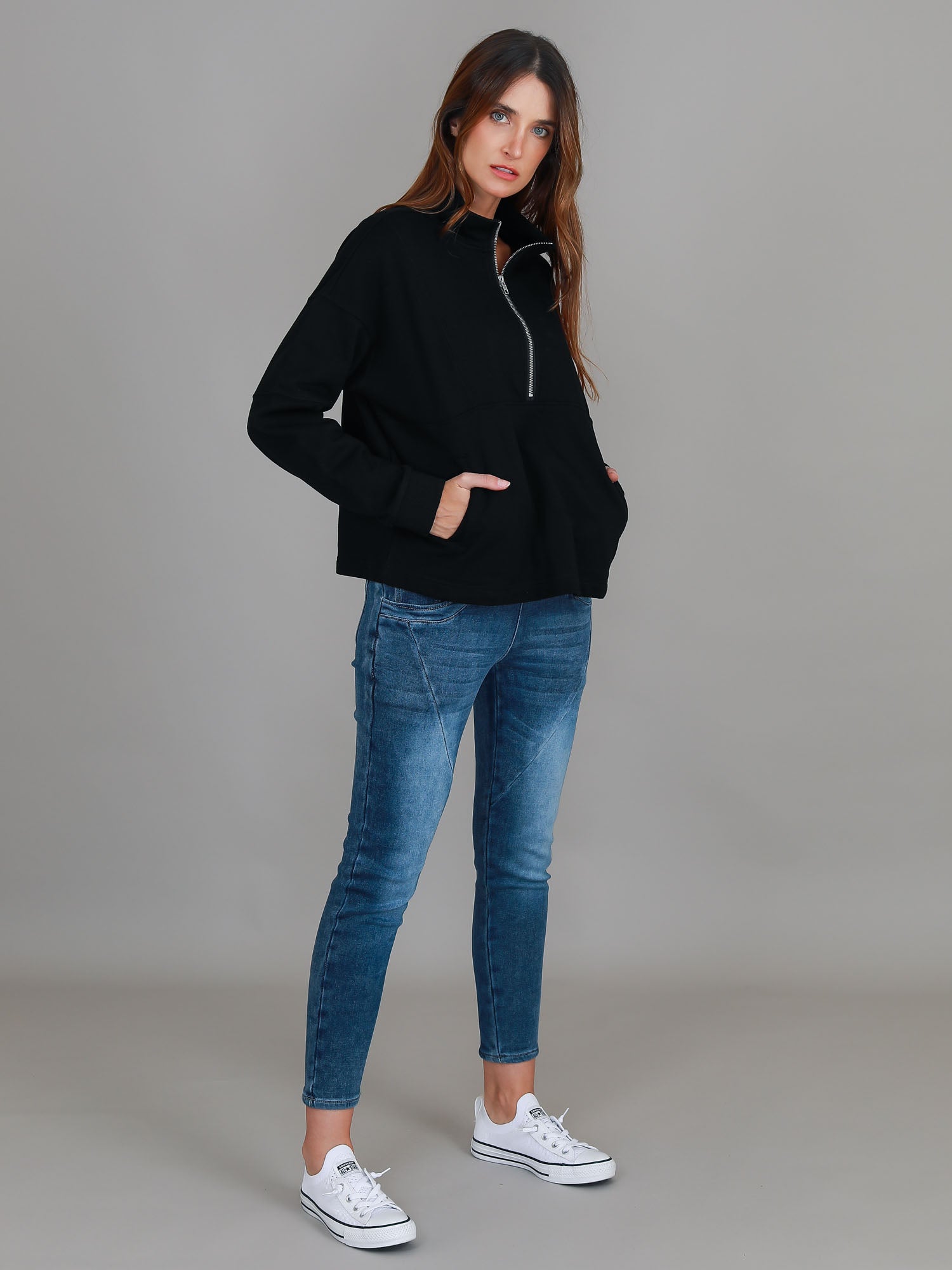 quarter zip womens #color_black