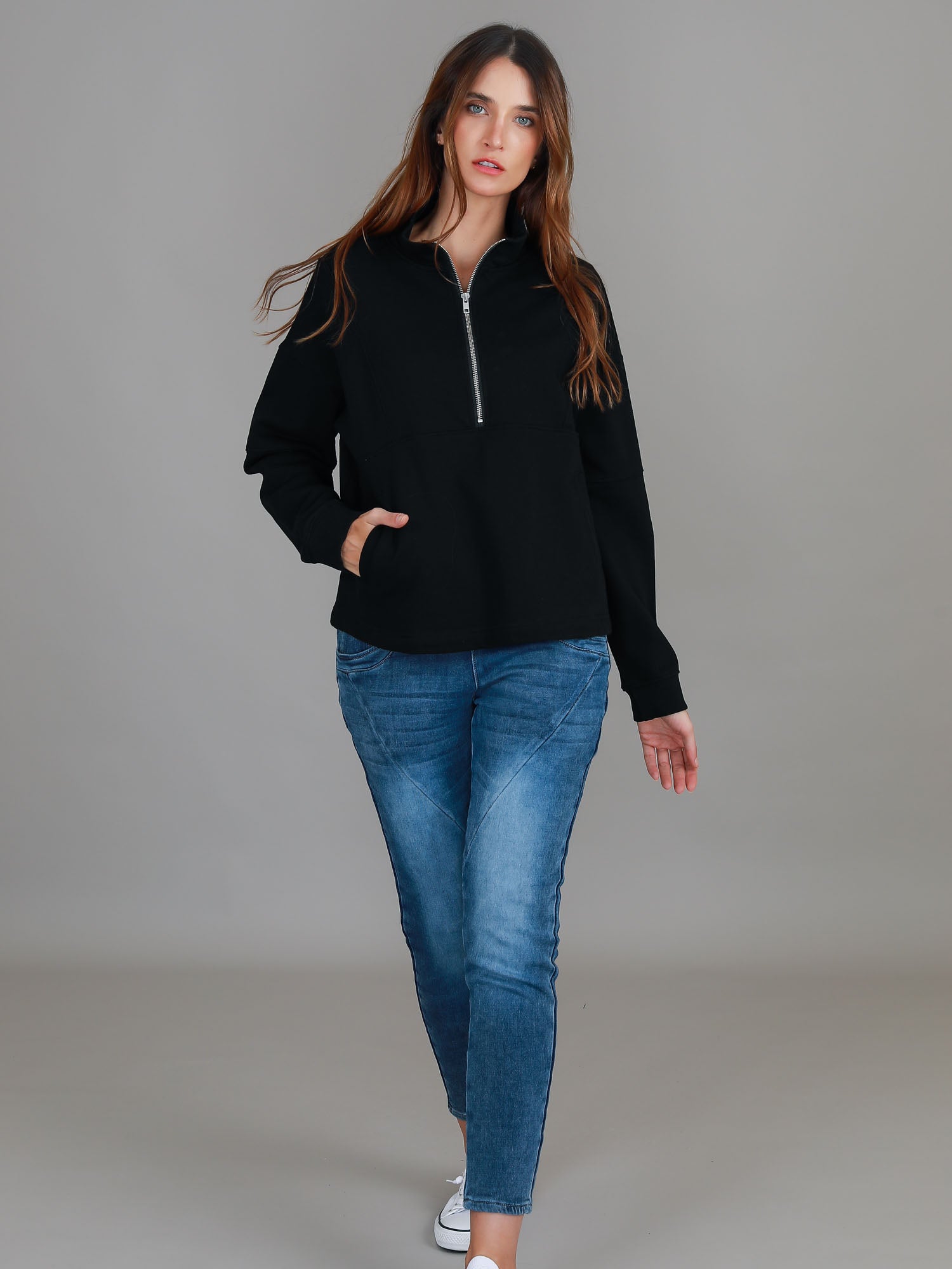 quarter zip pullover women #color_black