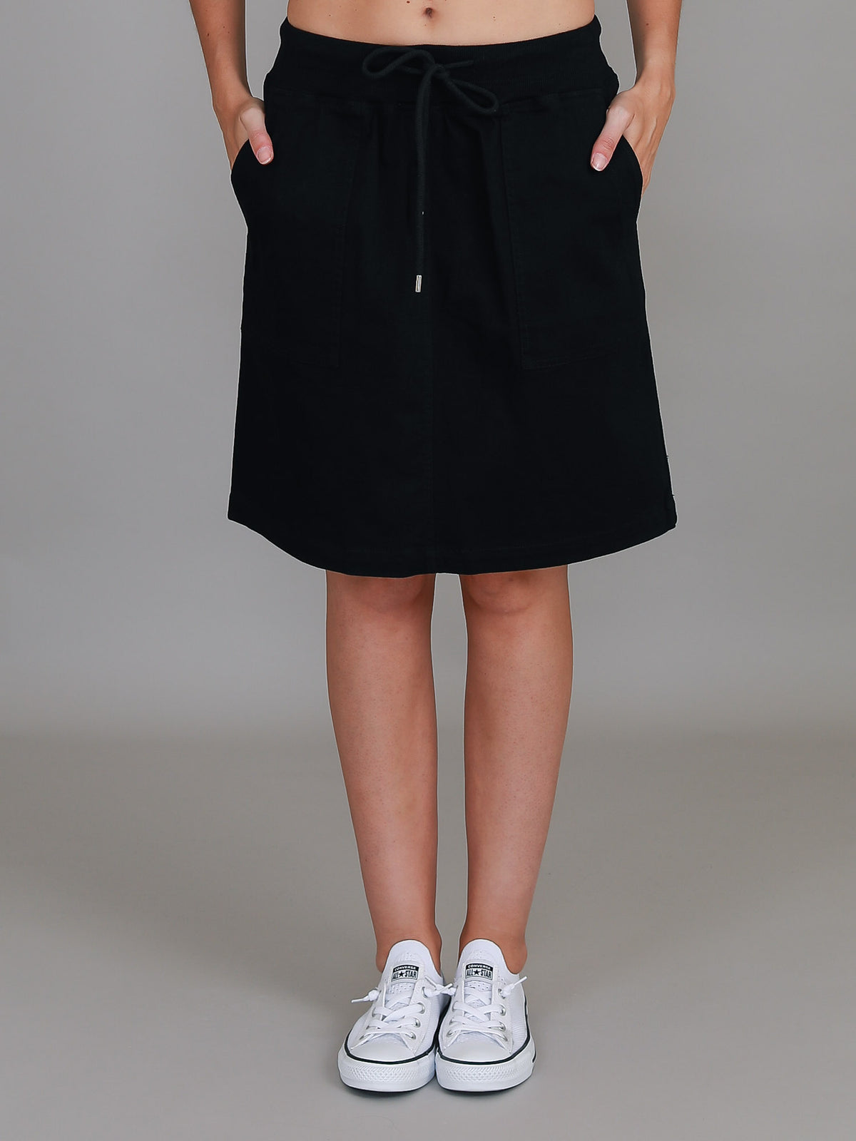 black knee length cargo skirt