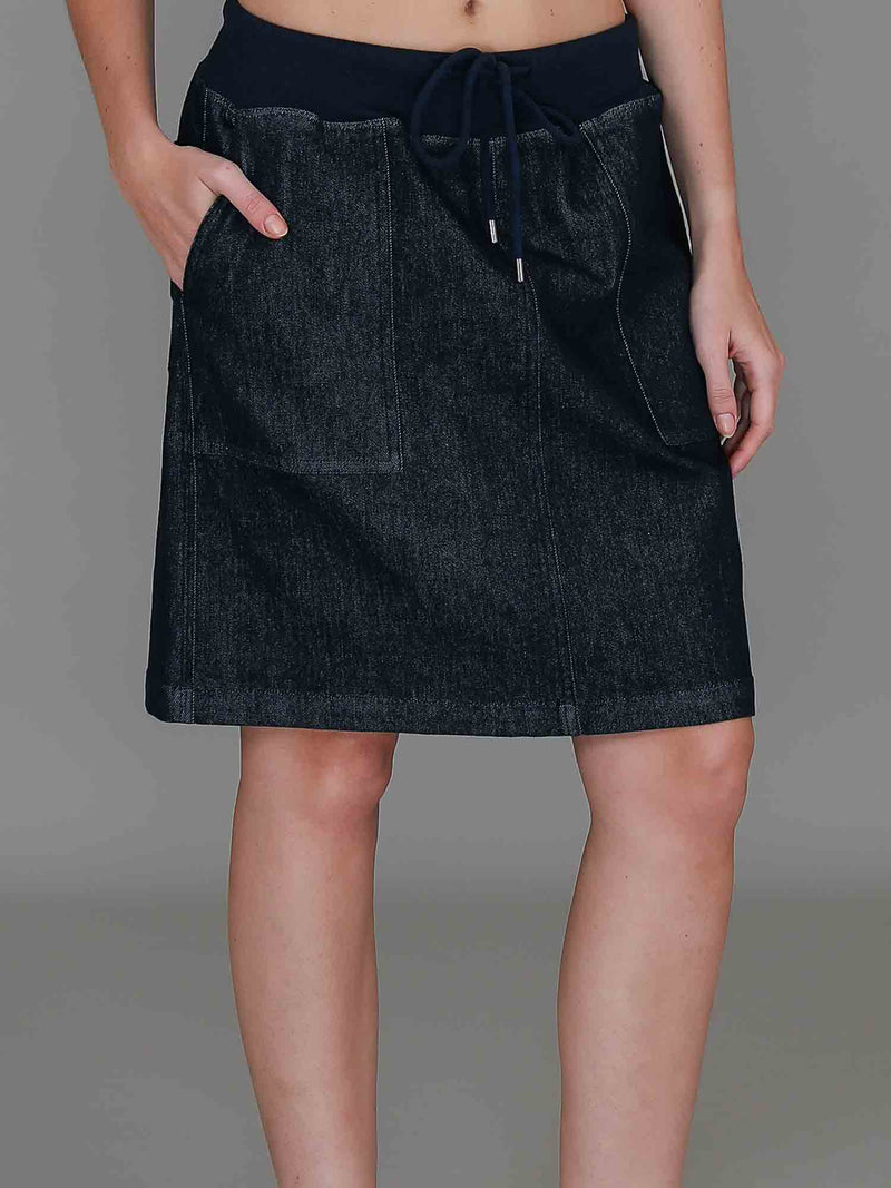 pull on denim skirt #color_dark denim