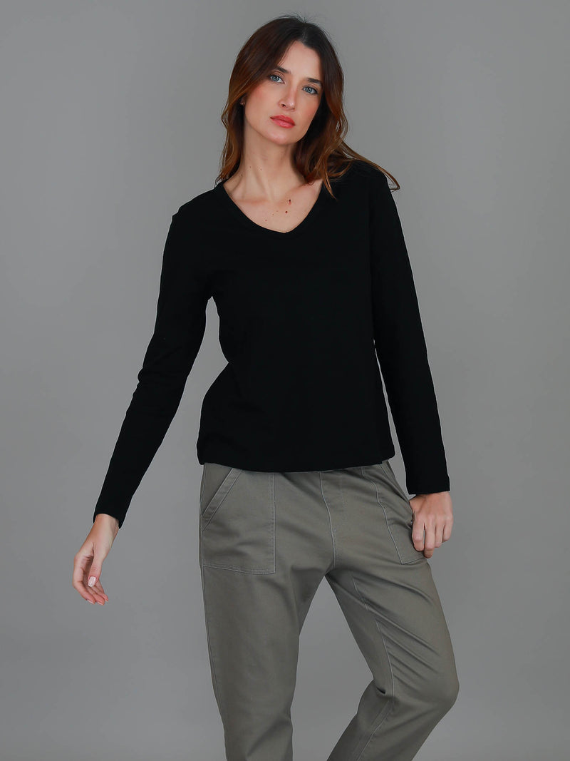 black v neck long sleeve tee #color_black