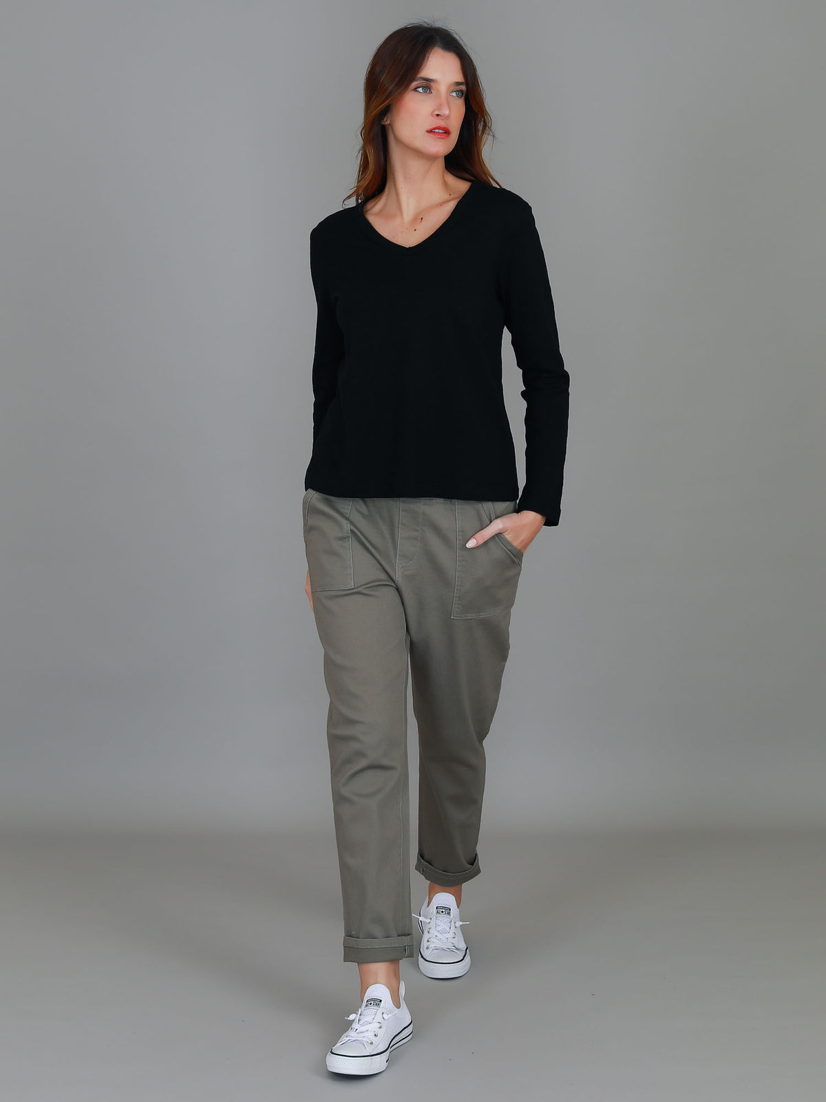 Toshi | Women's V Neck Long Sleeve T Shirt – Cotton Jersey