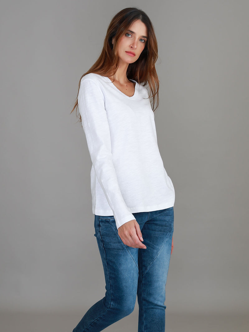 white v neck long sleeve tee #color_white