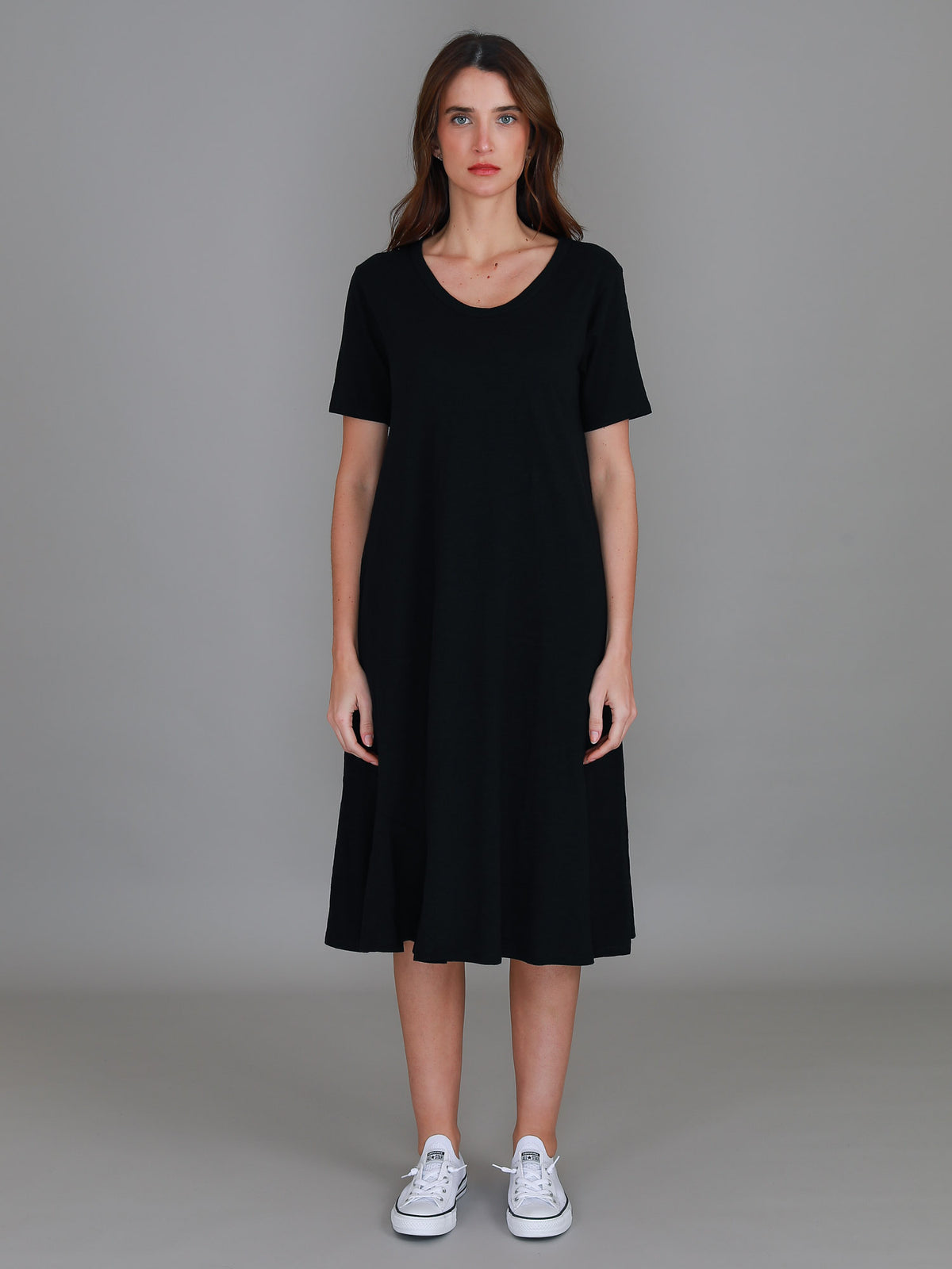 black short sleeve scoop dress
