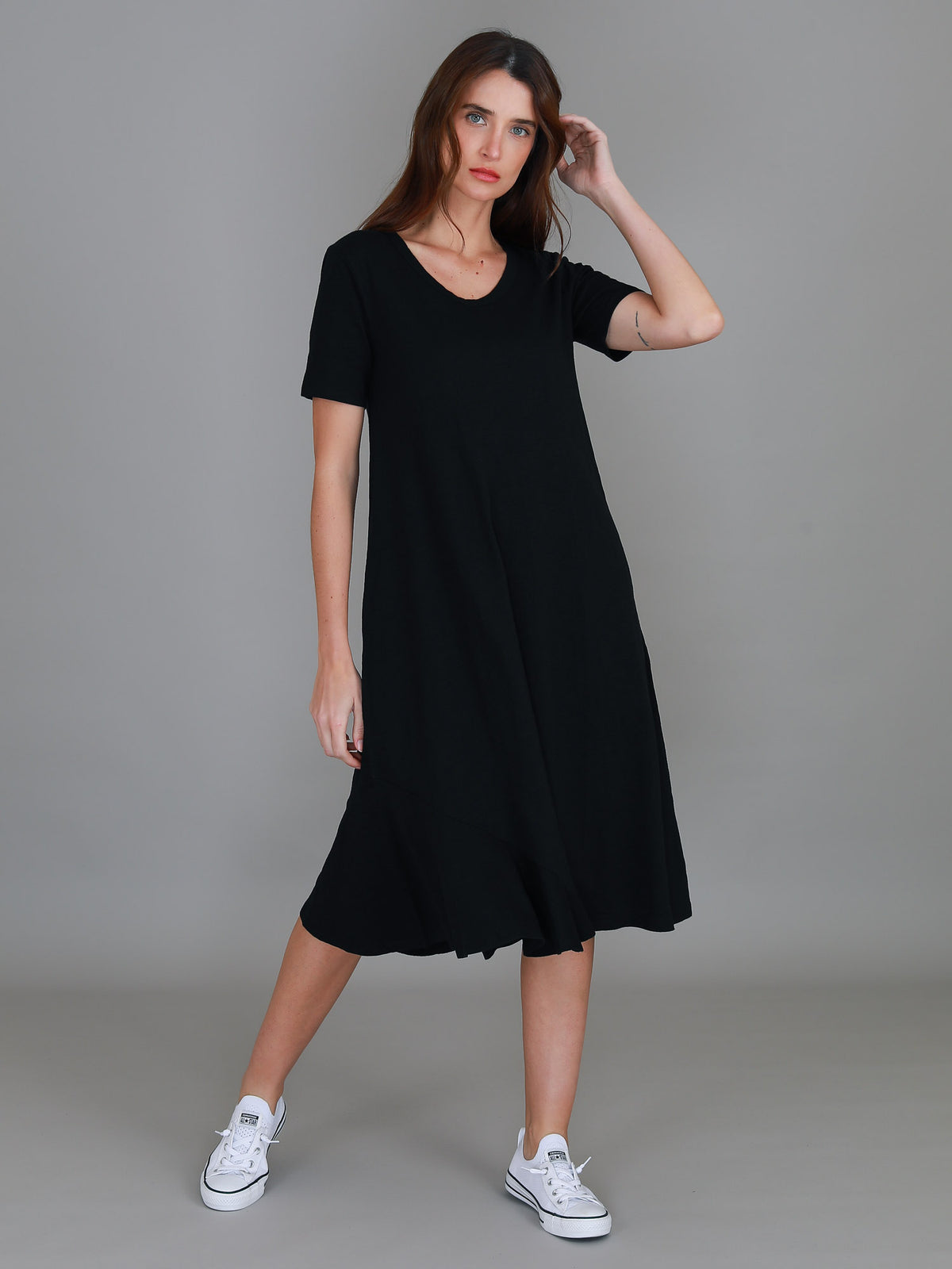 black midi dress scoop neck