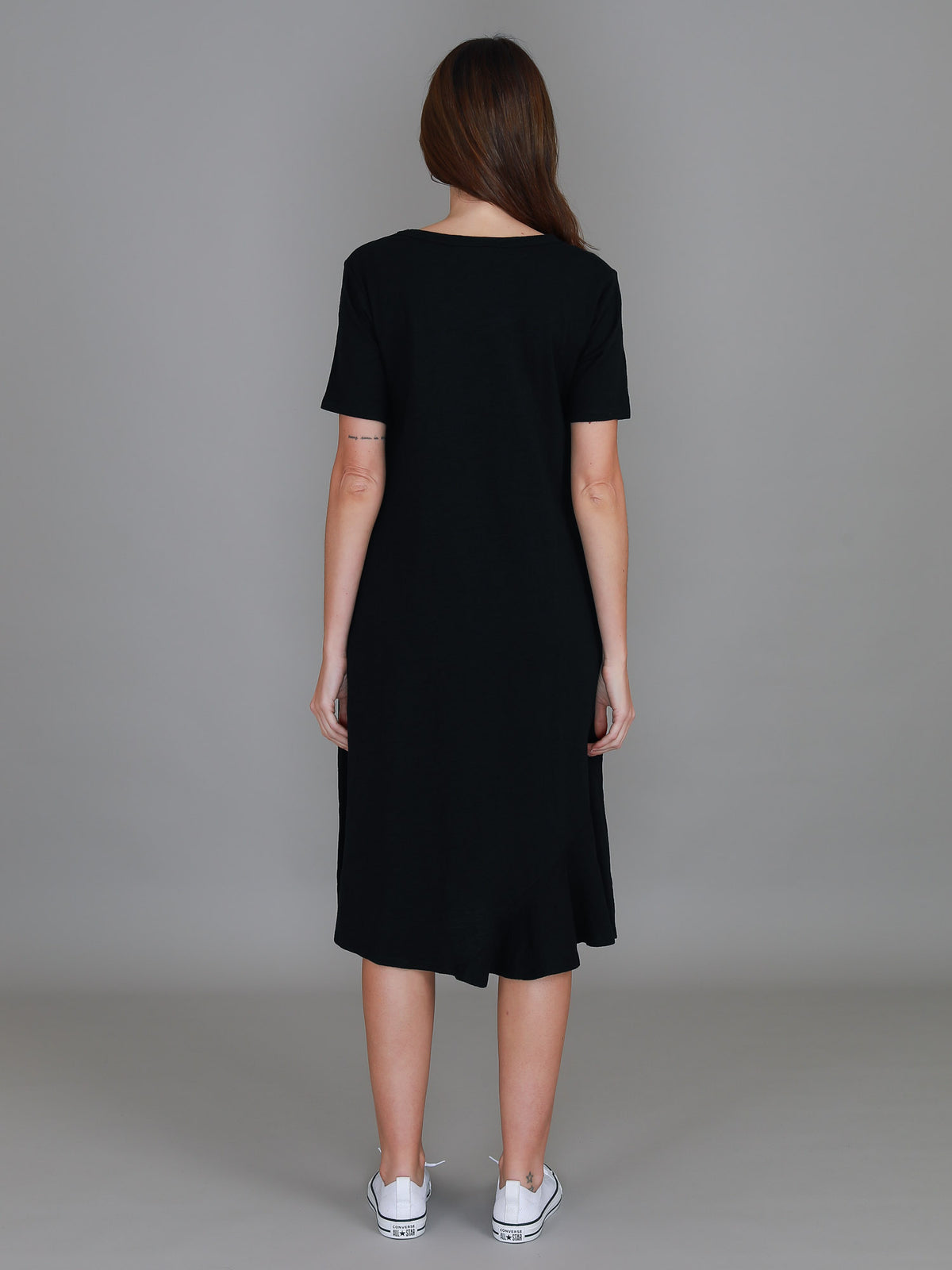 black midi dress flared hem