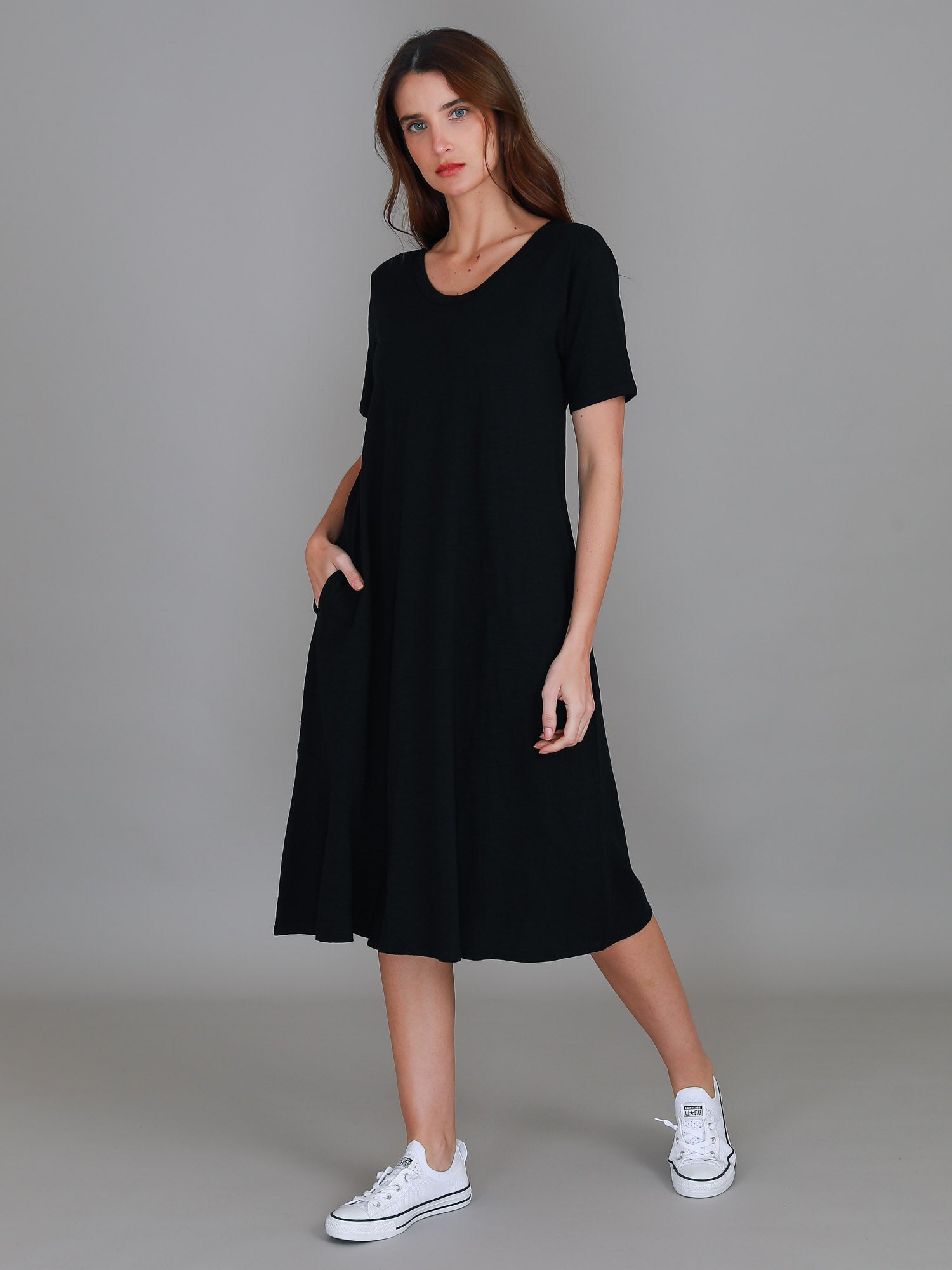 tea length dress #color_black