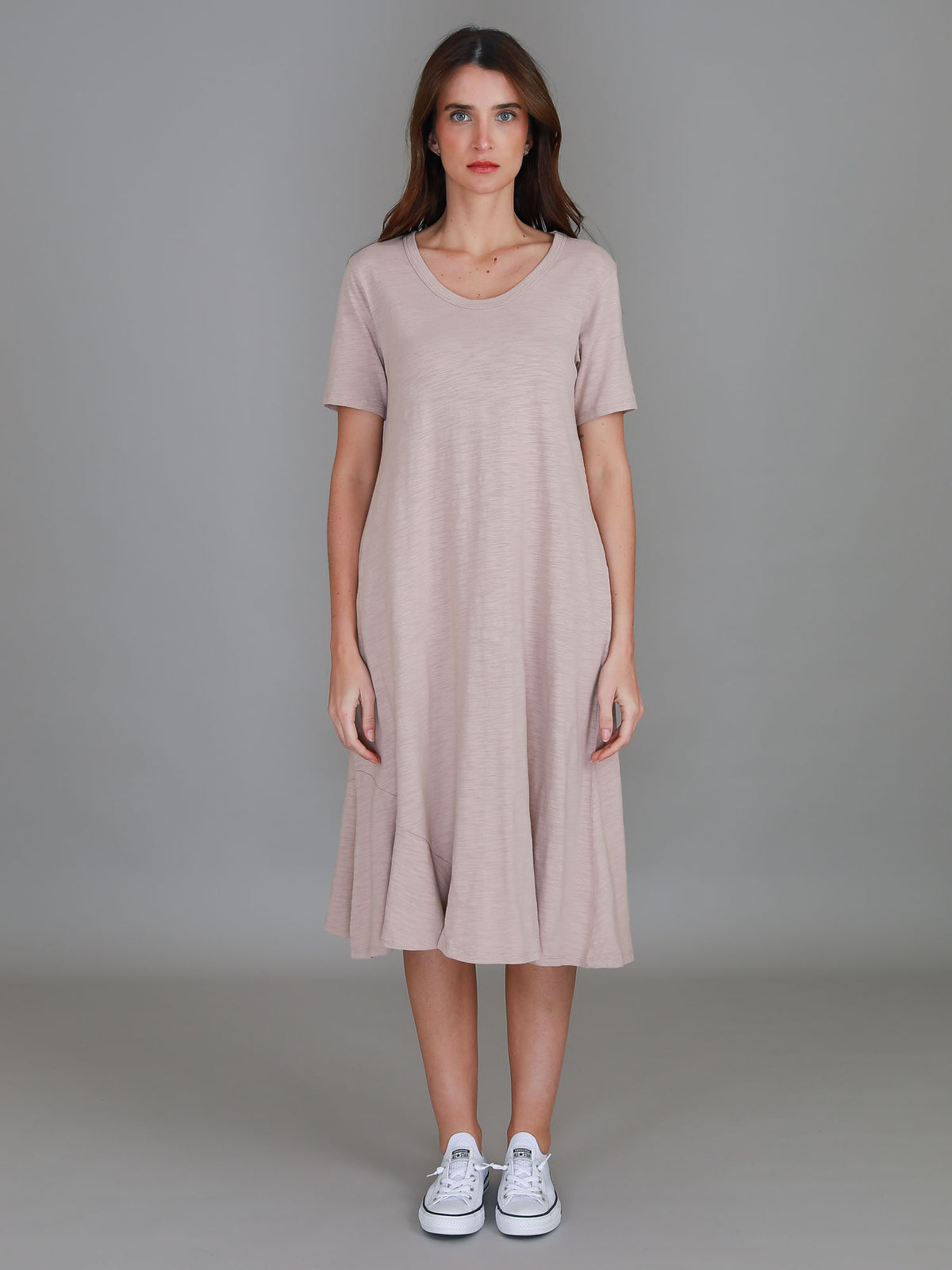 clay flared midi dress