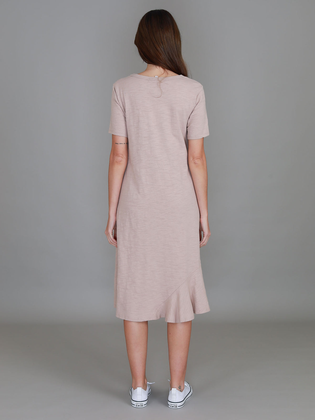 neutral clay midi dress