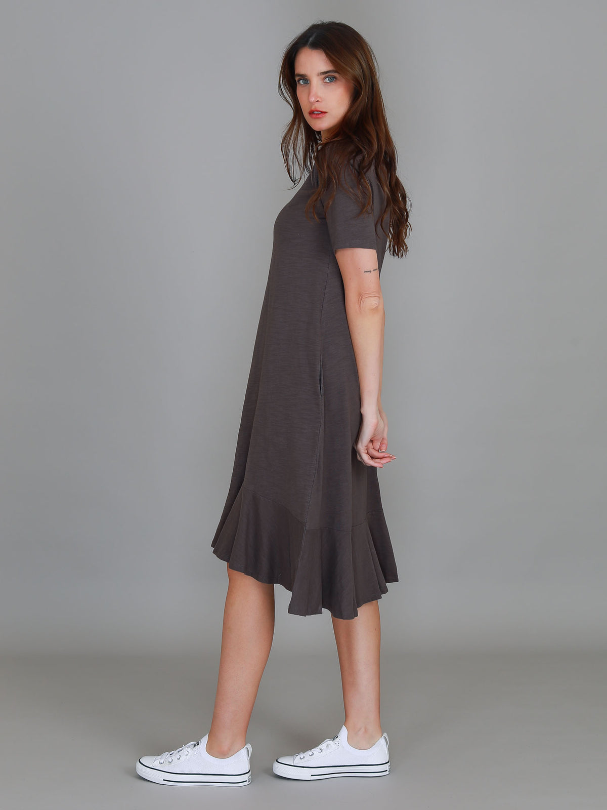 brown knee length dress
