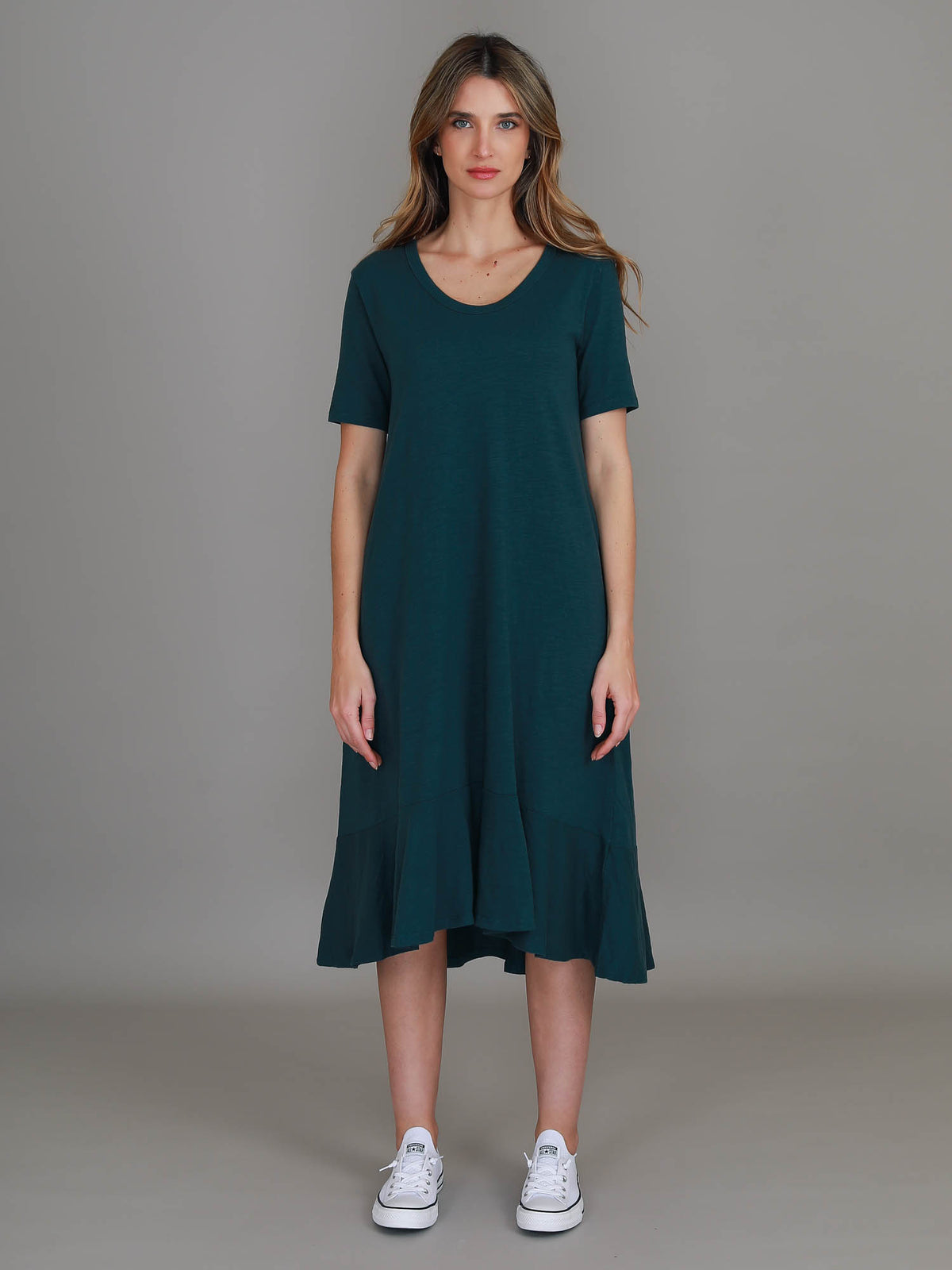green scoop neck dress