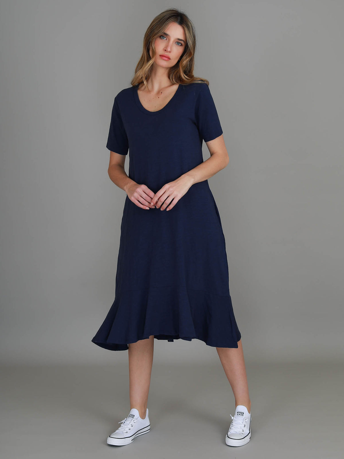 navy knee length dress