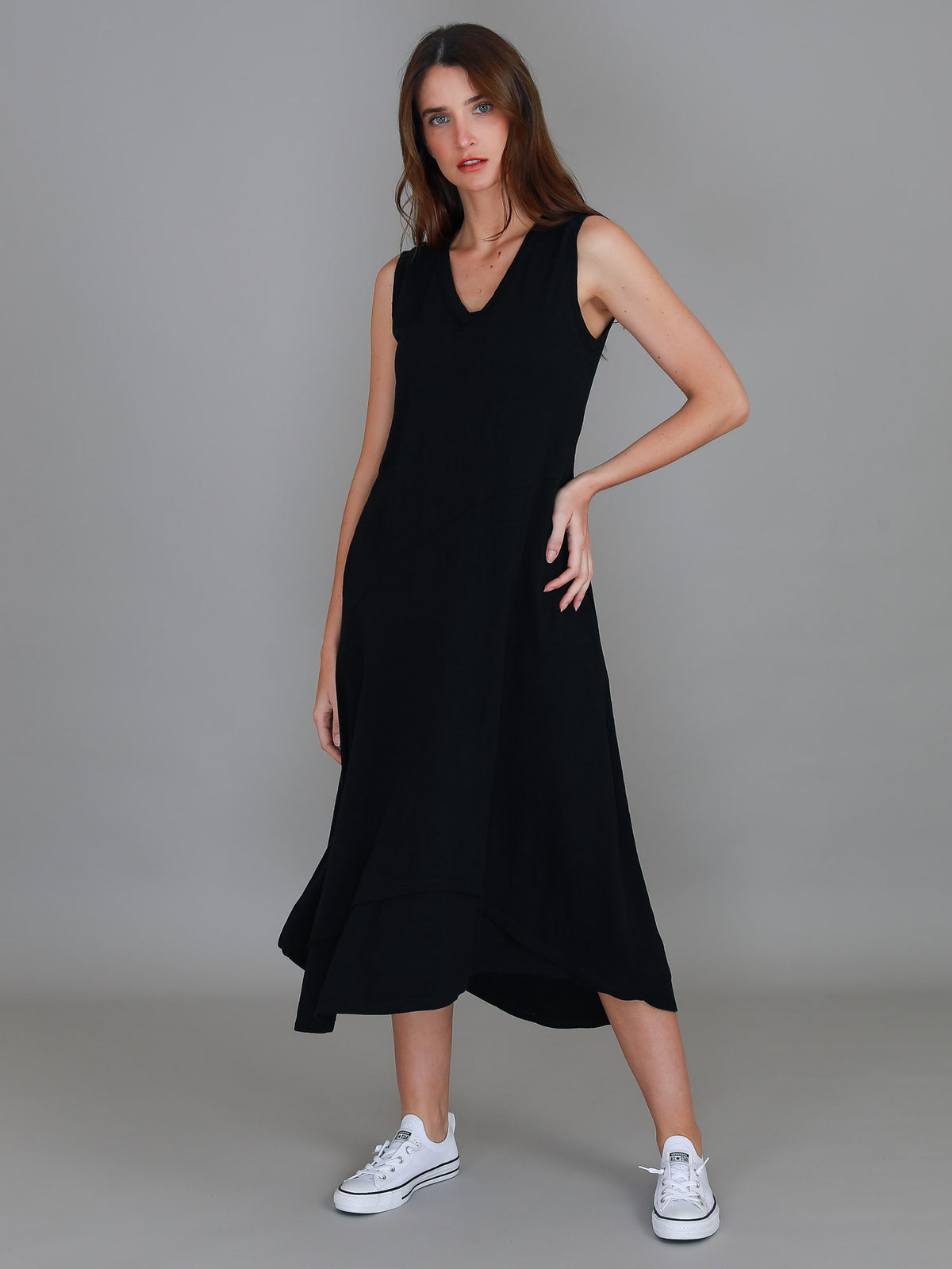 black midi dress pockets