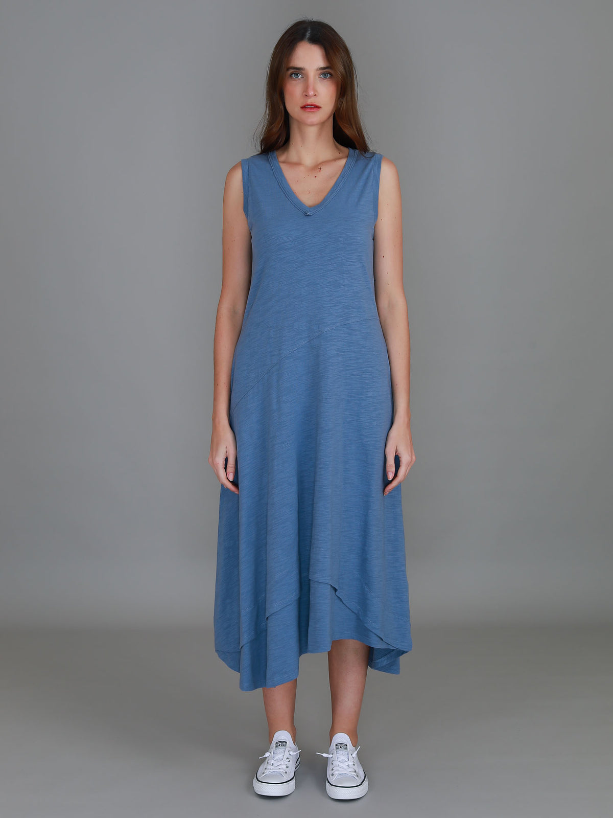 blue midi dress pockets