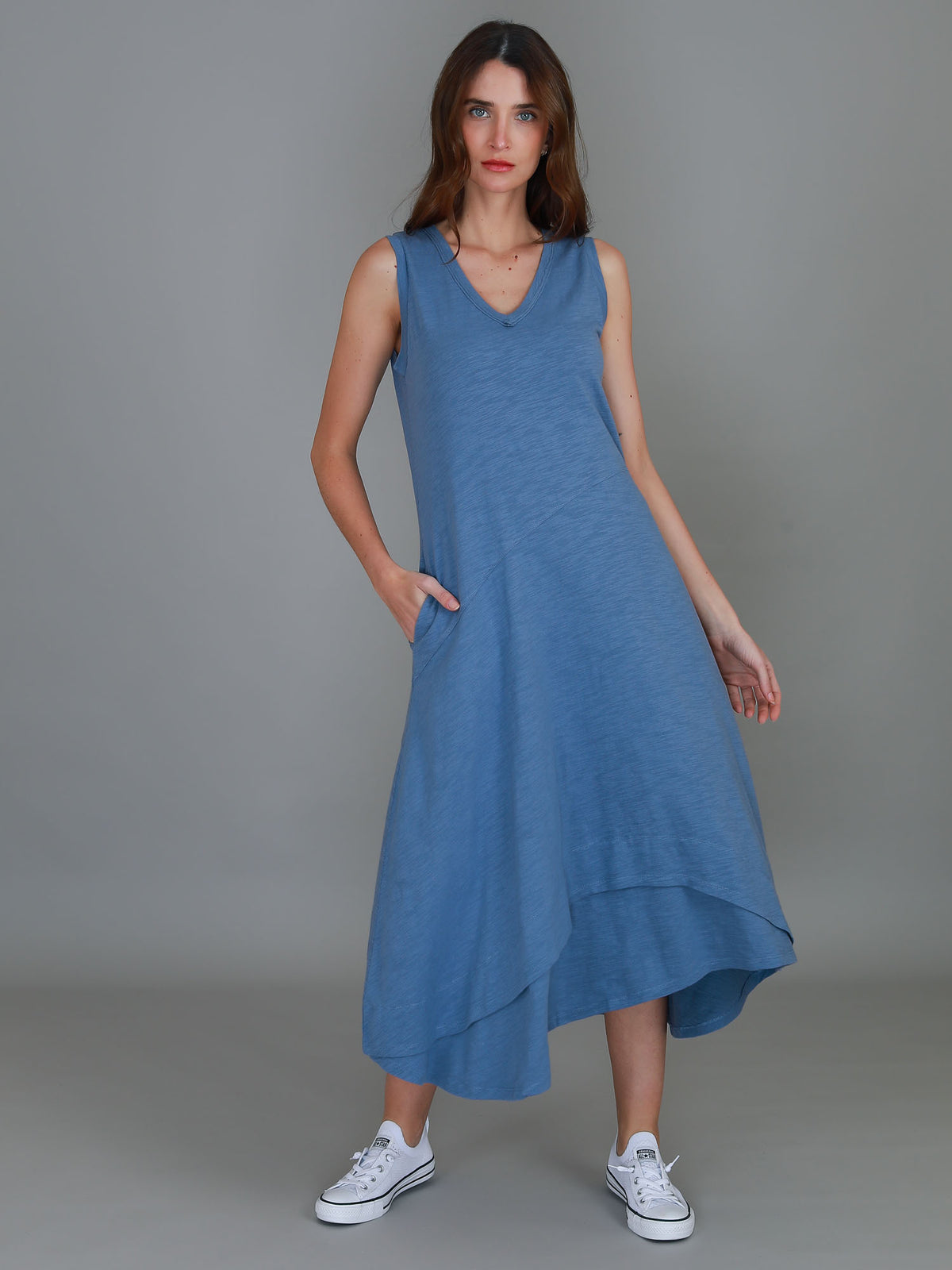 pigeon blue midi dress