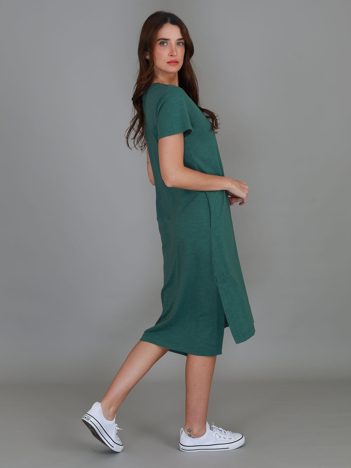 forest green v neck dress