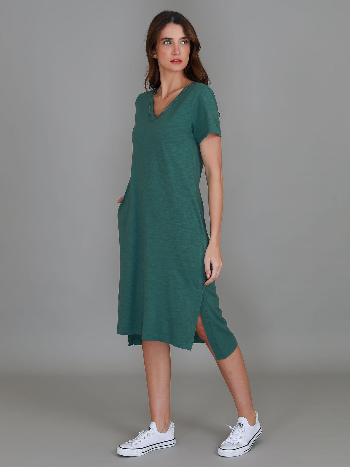 green v neck dress women