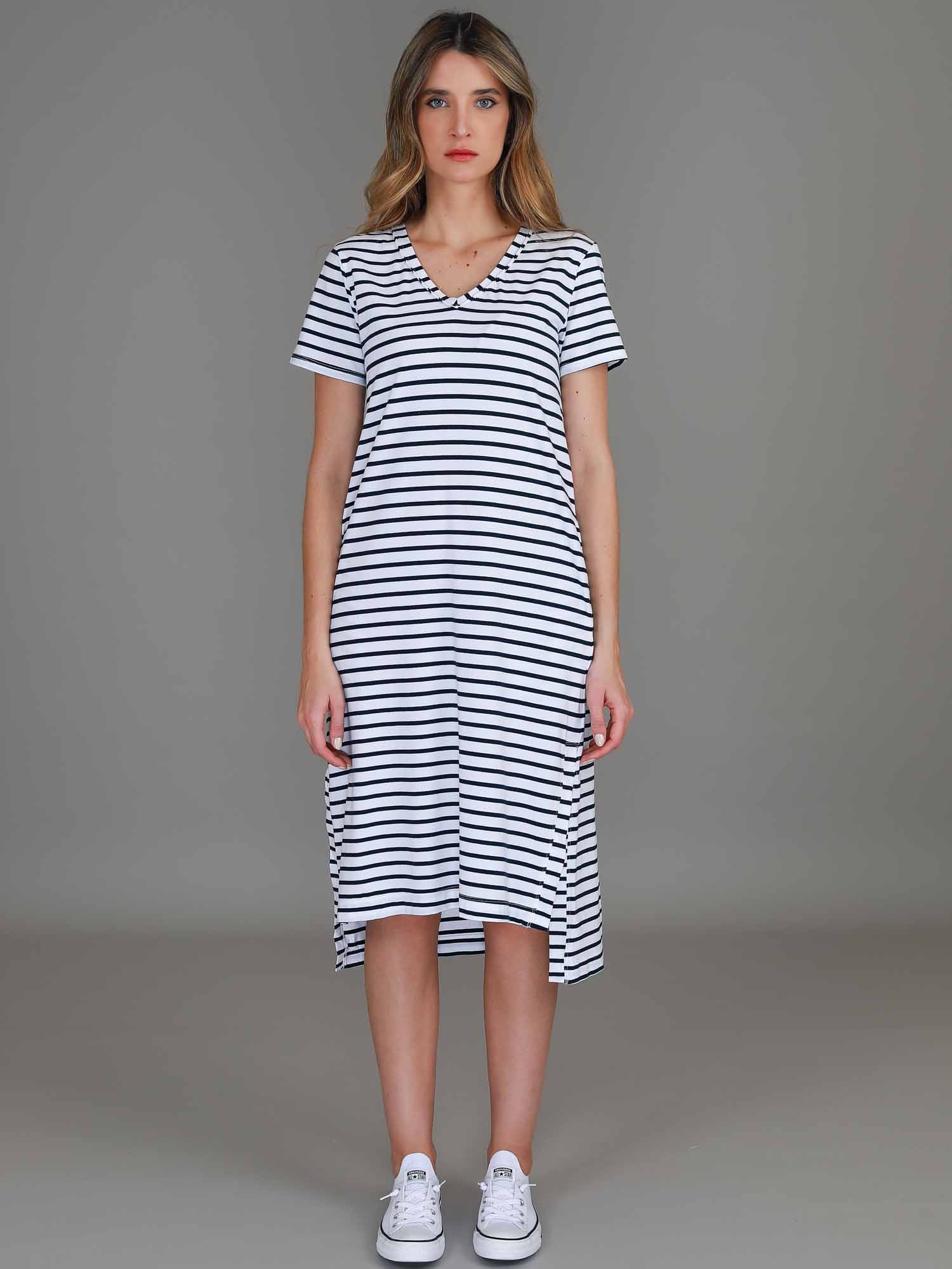 navy and white striped dress #color_nautic stripe