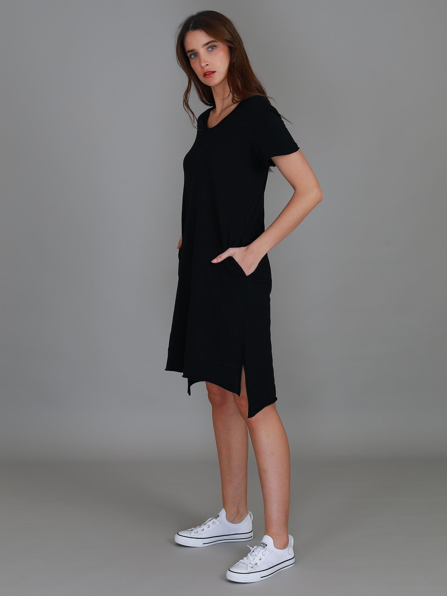 cotton knee length dress #color_black