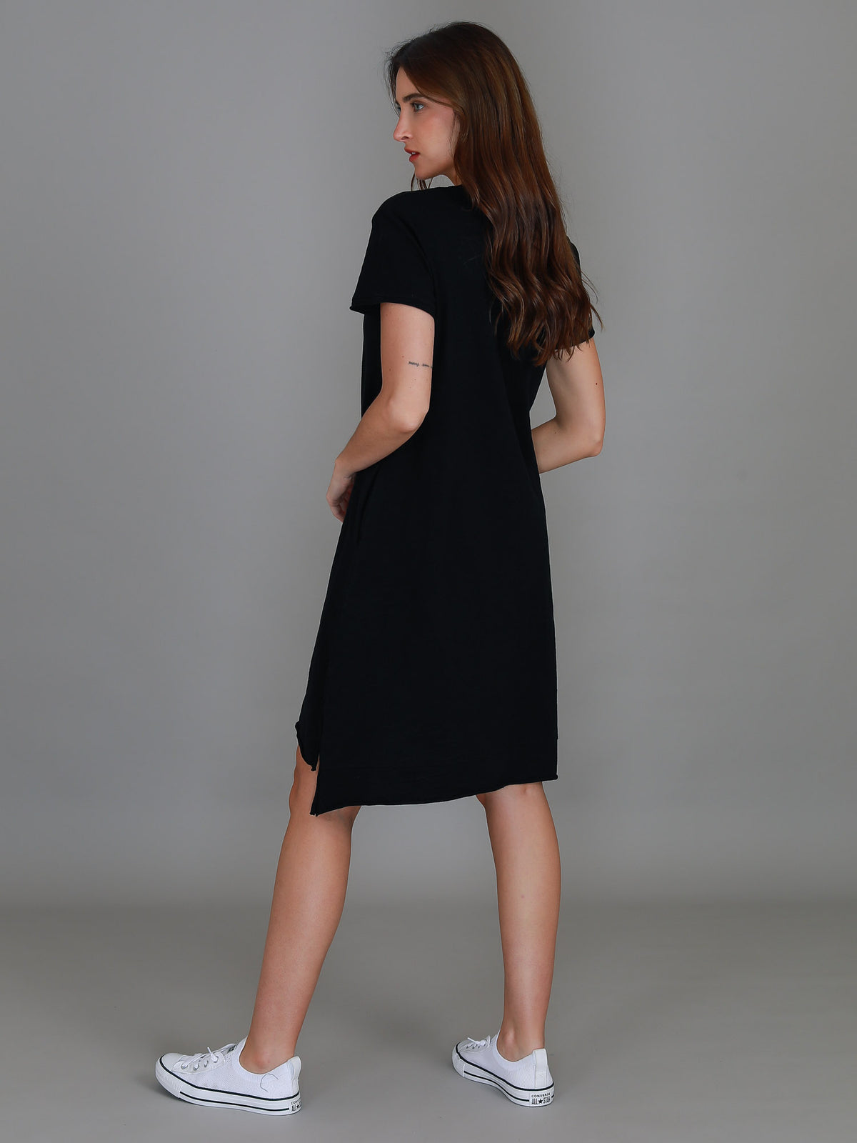 black cotton shift dress
