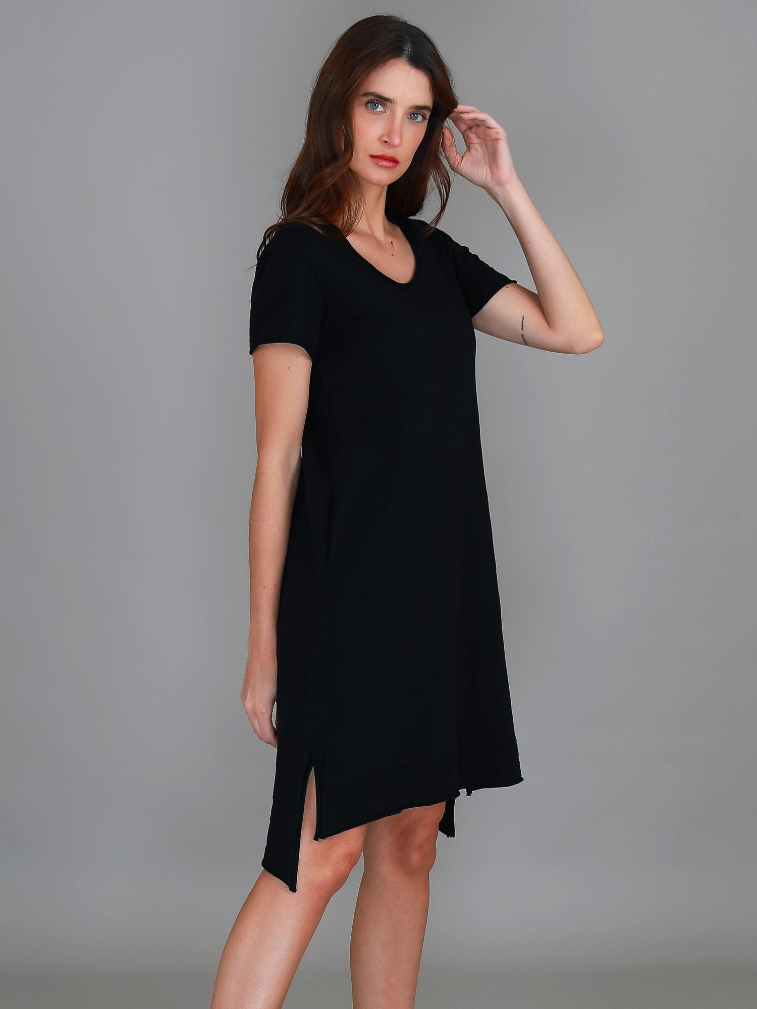 a line knee length dress #color_black