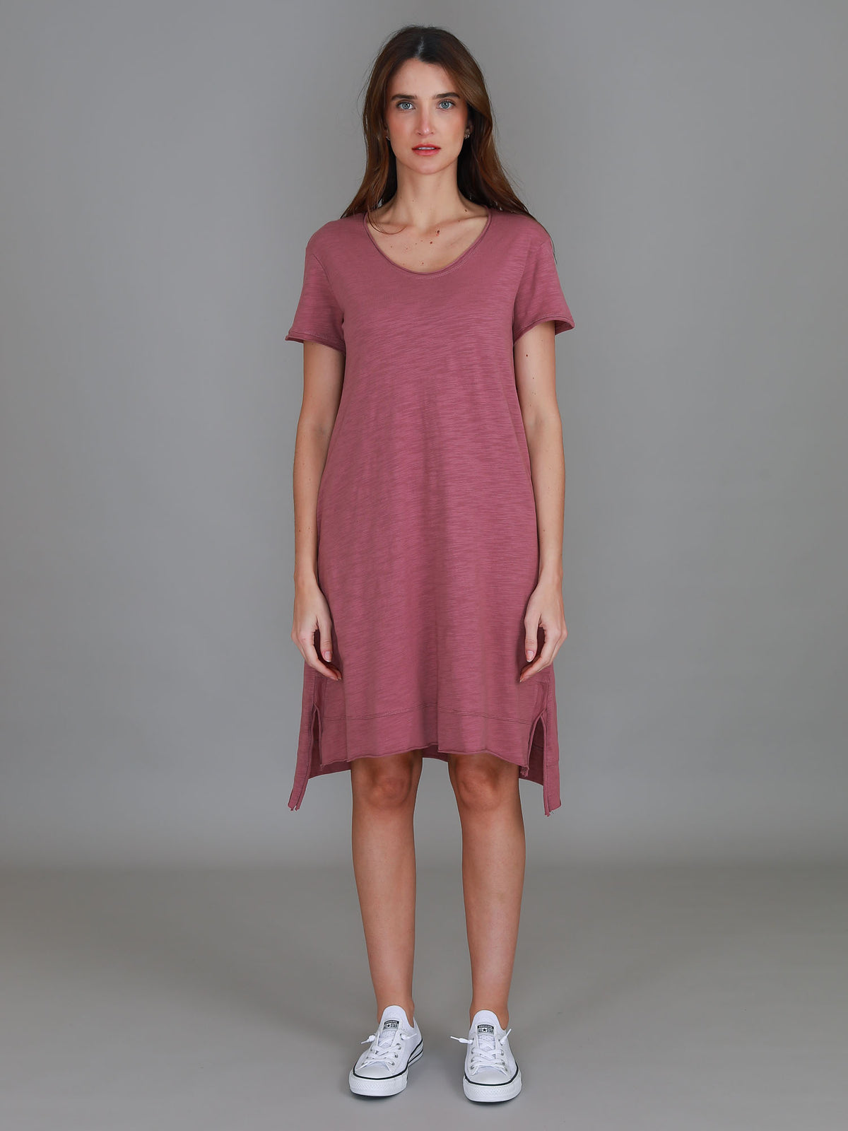 purple side split dress