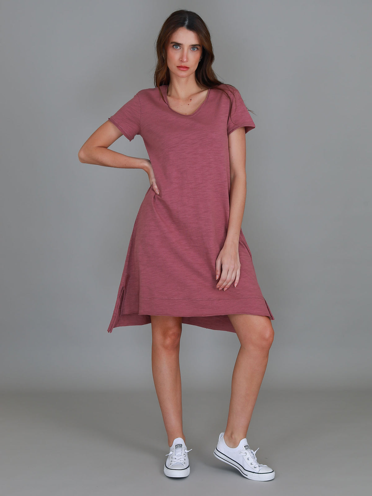 purple scoop neck dress