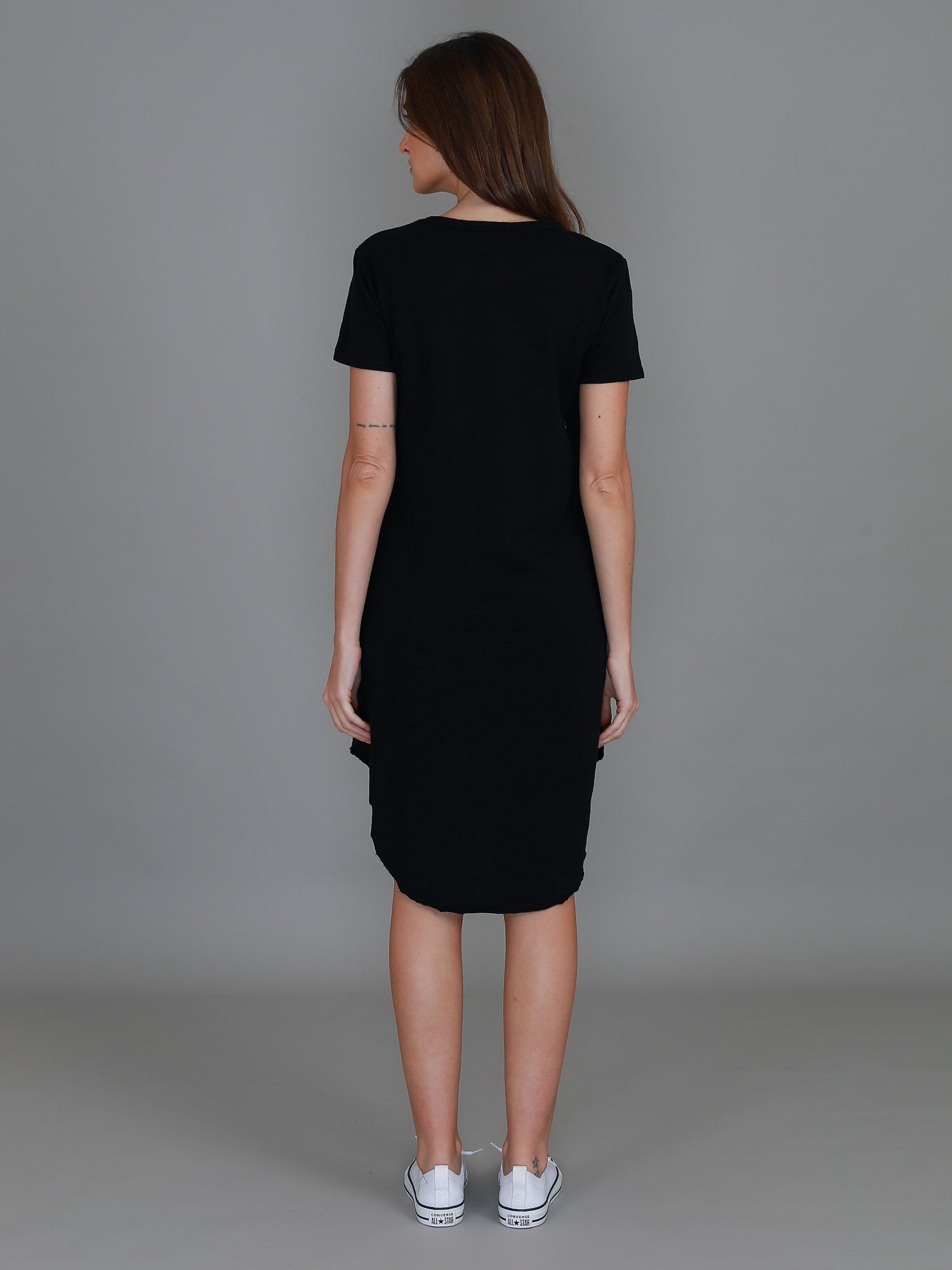 long sleeve knee length dress #color_black