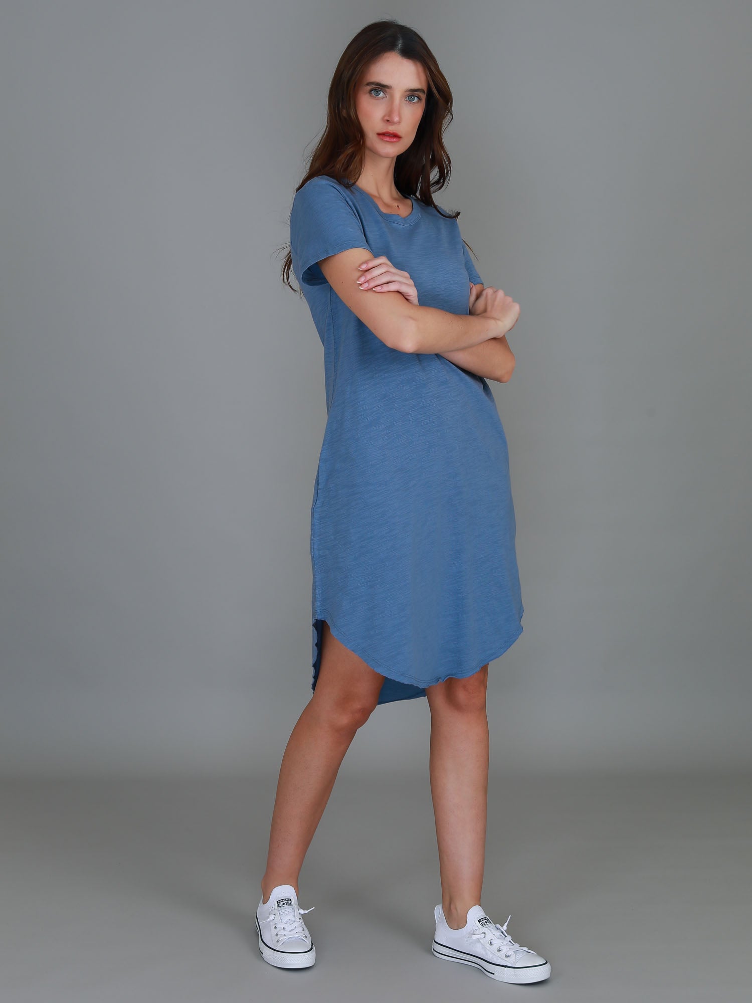 knee length dress with sleeves #color_pigeon