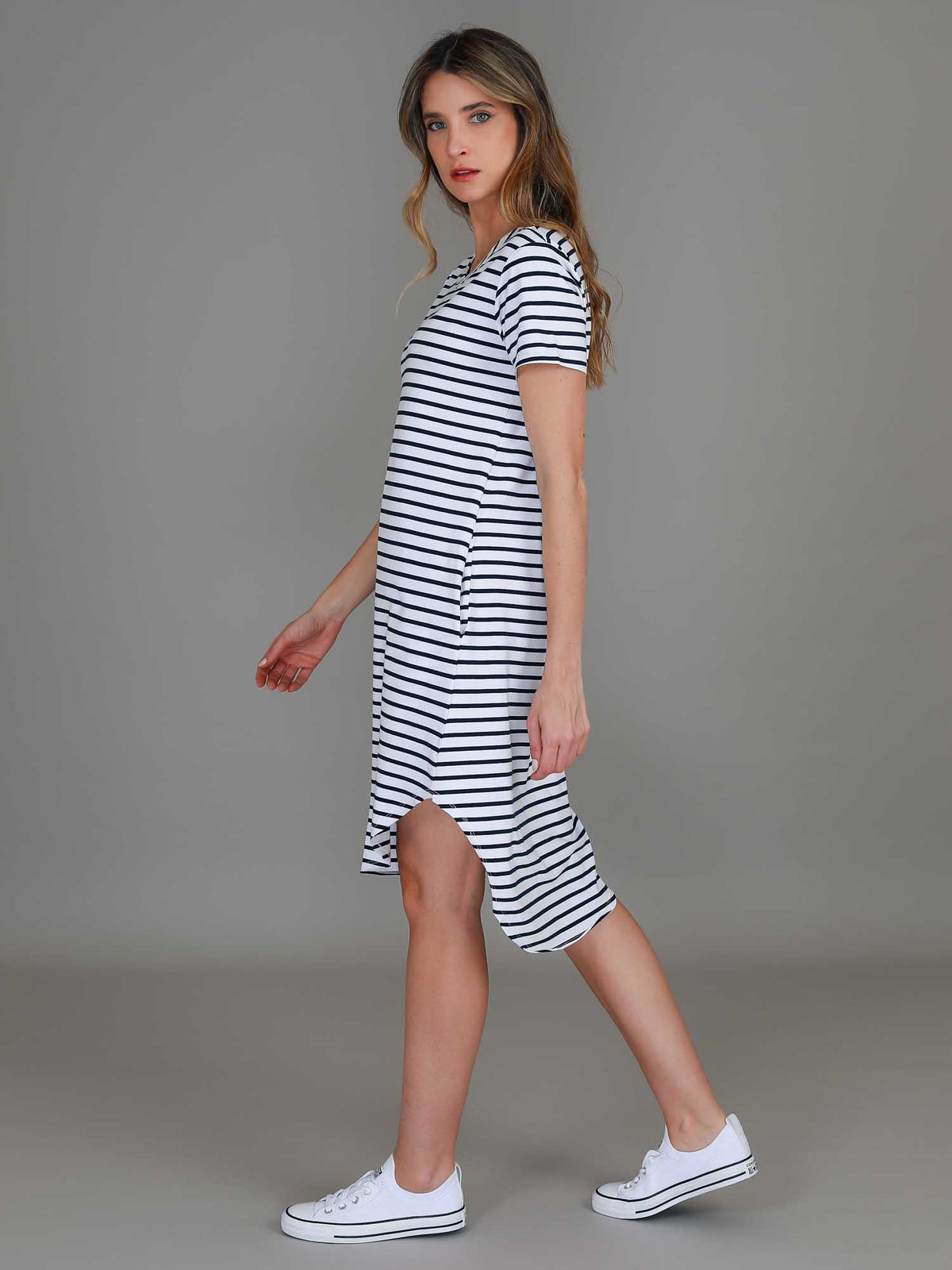 blue striped dress