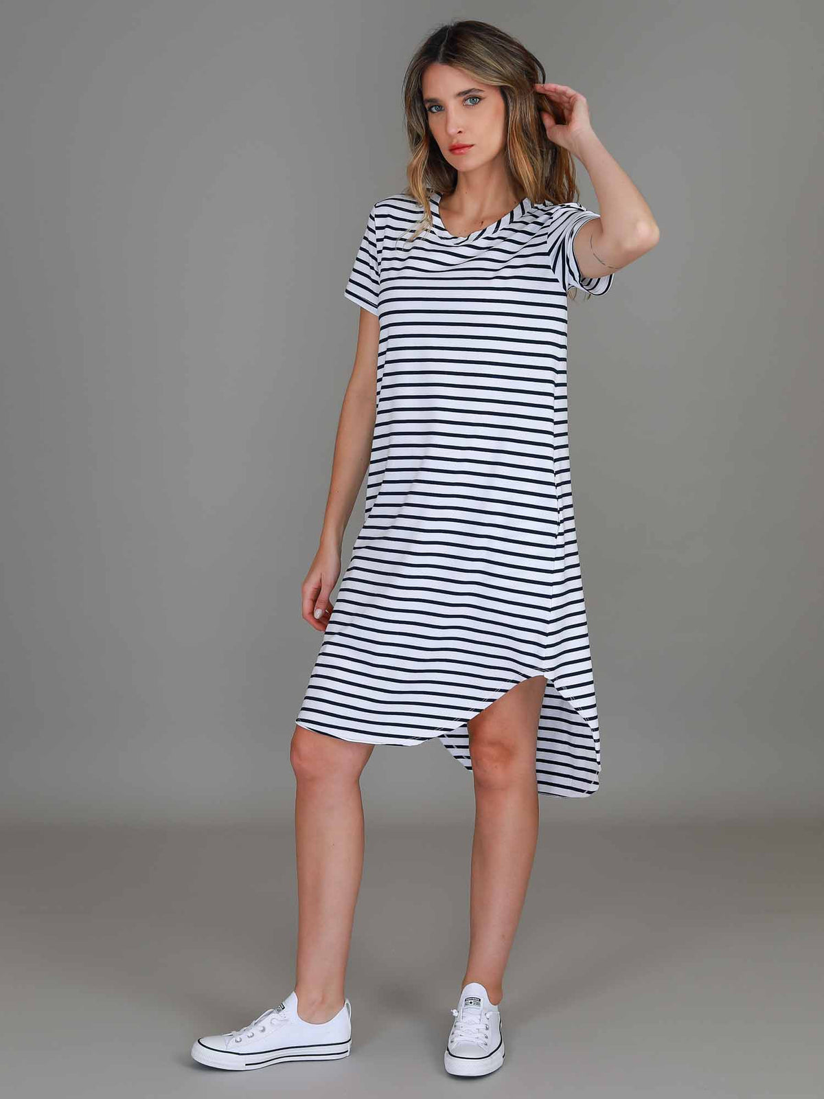 blue white stripe dress