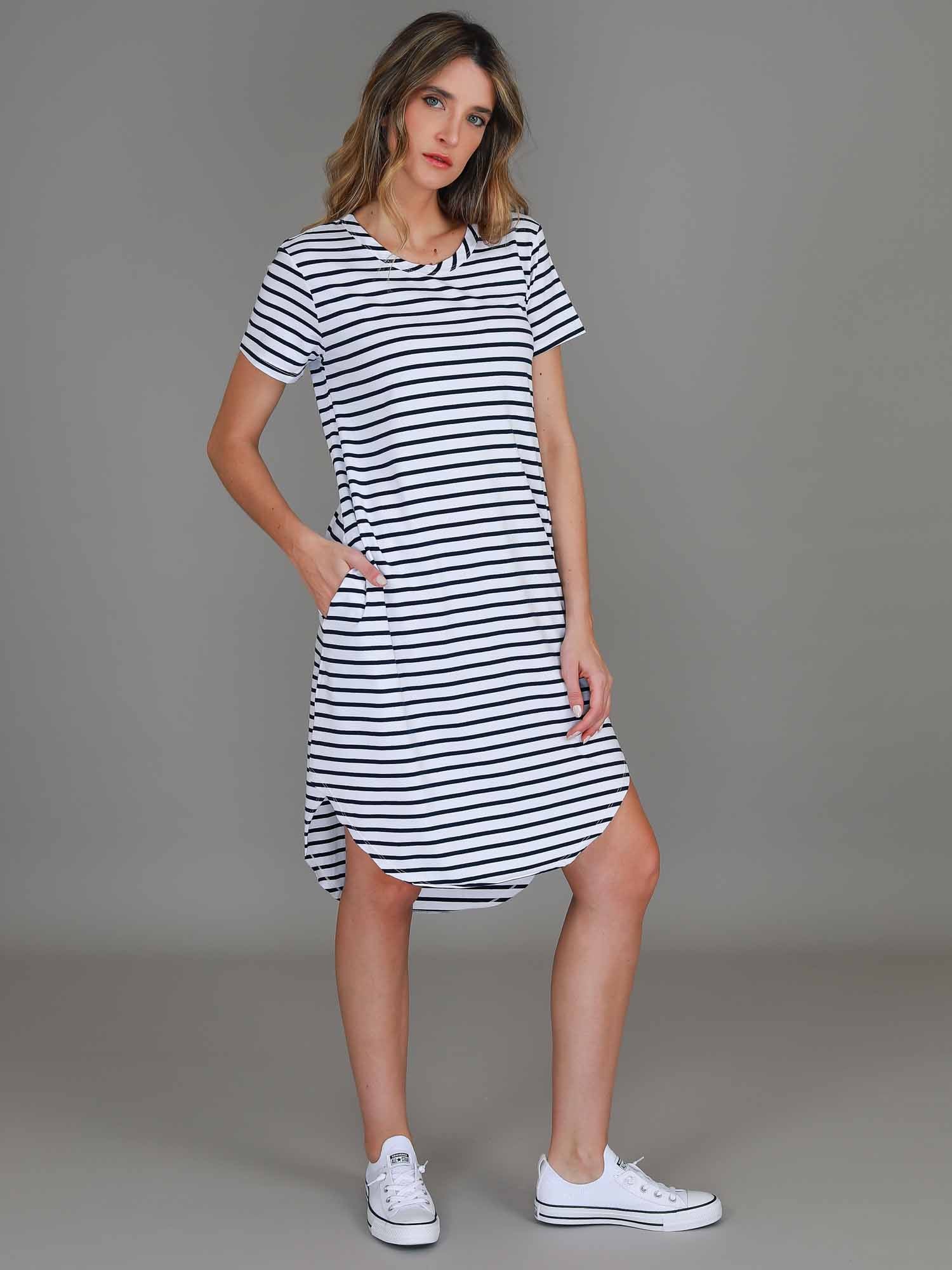 horizontal striped dress #color_nautic stripe