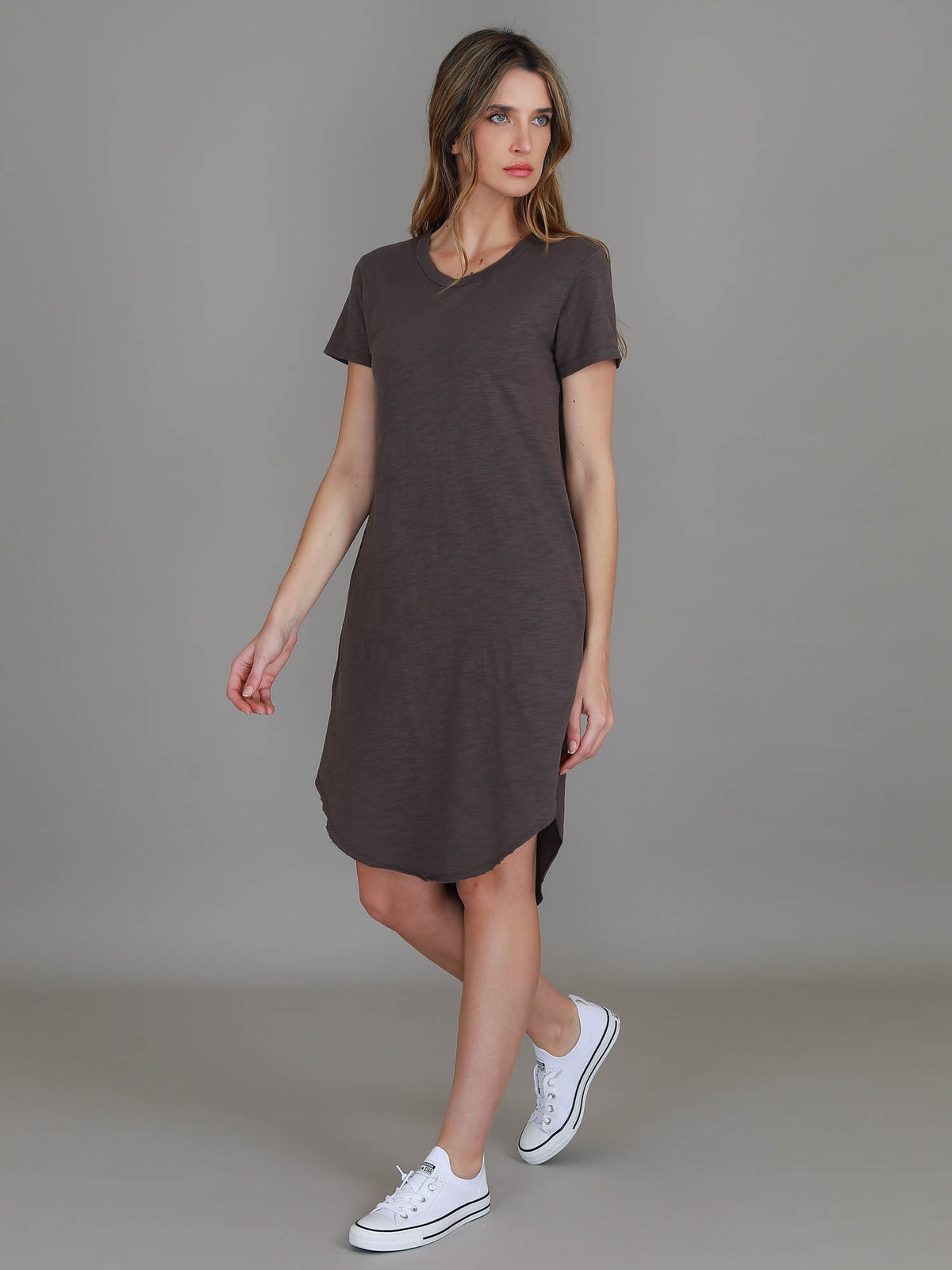 brown high low dress