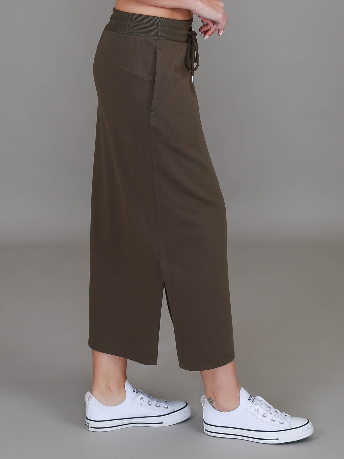 olive drawstring midi skirt #color_dark olive