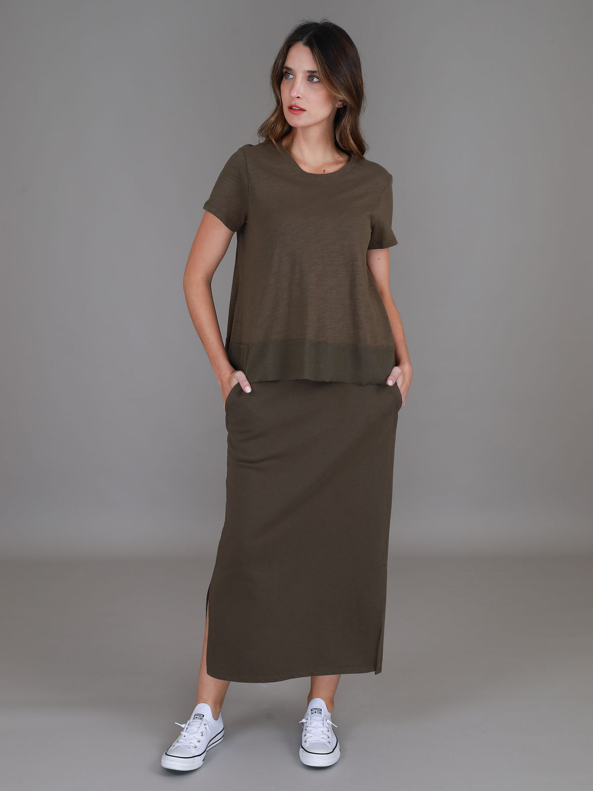 olive green crop tee