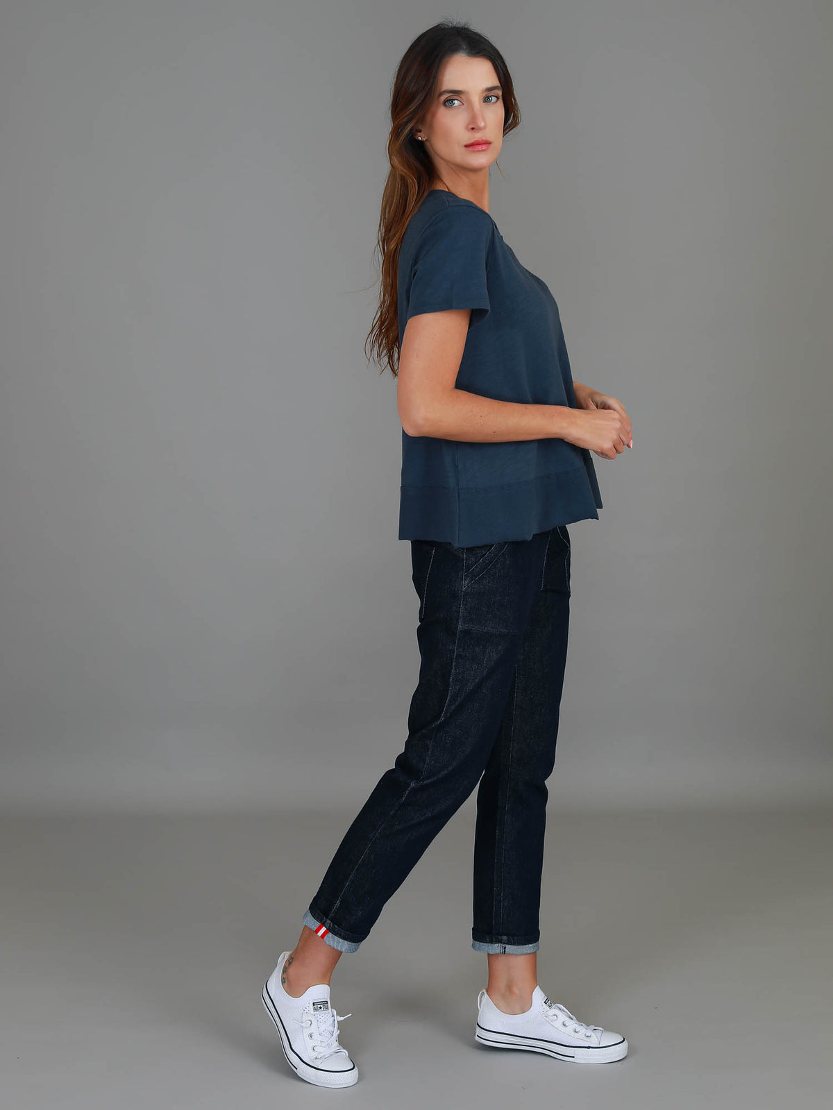 navy crop tee