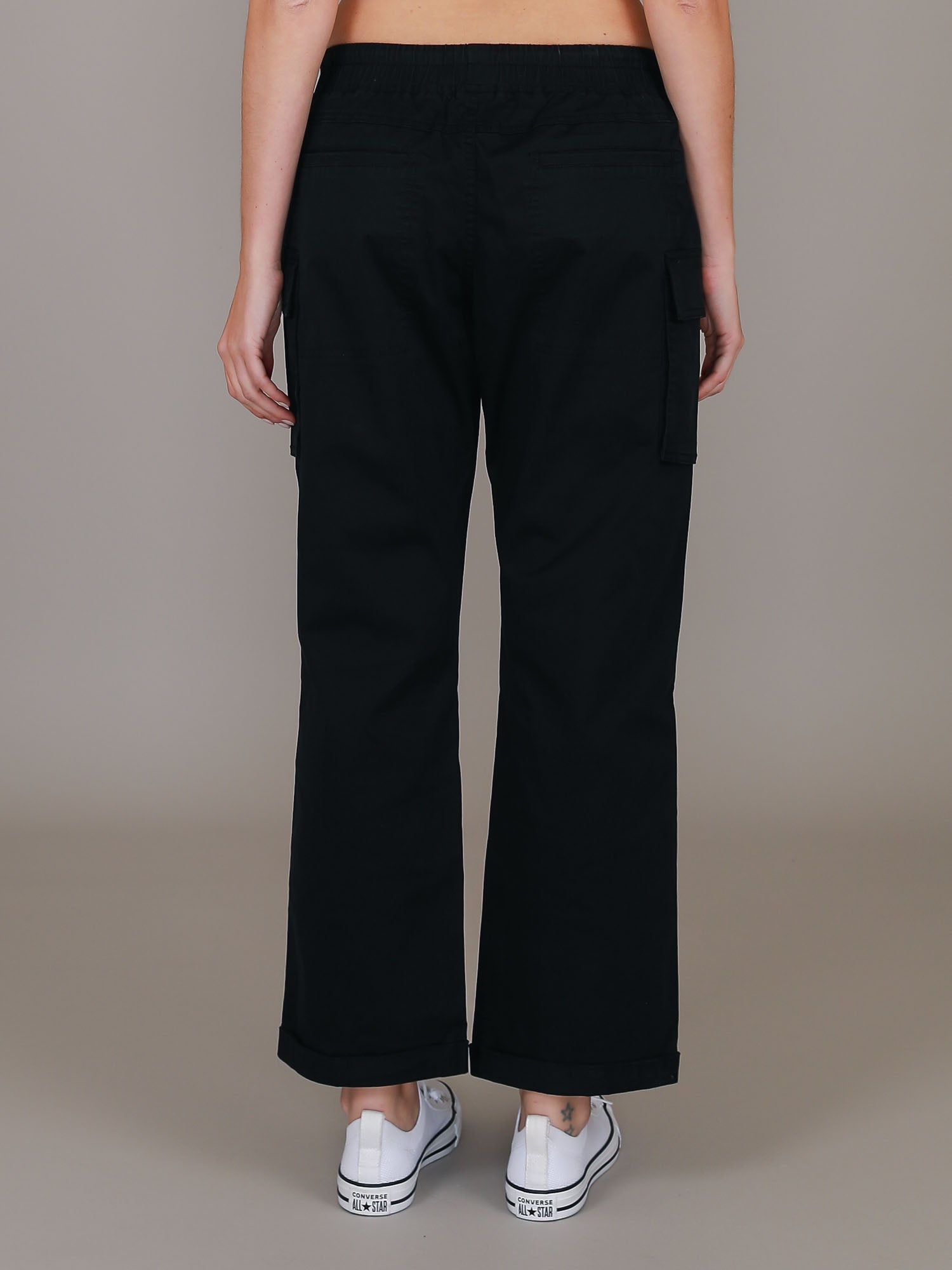 straight leg cargo pants women #color_black