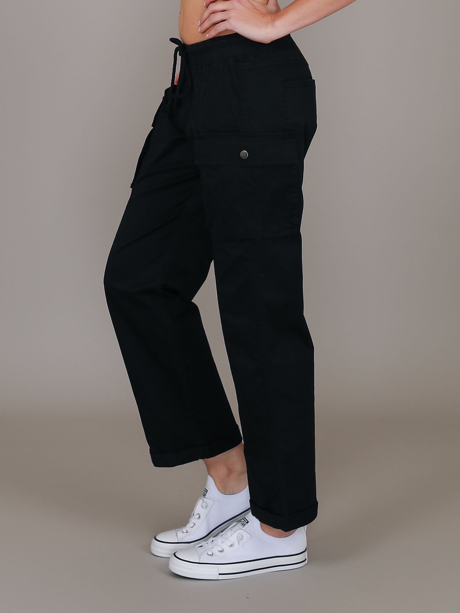 black straight leg cargo pants #color_black